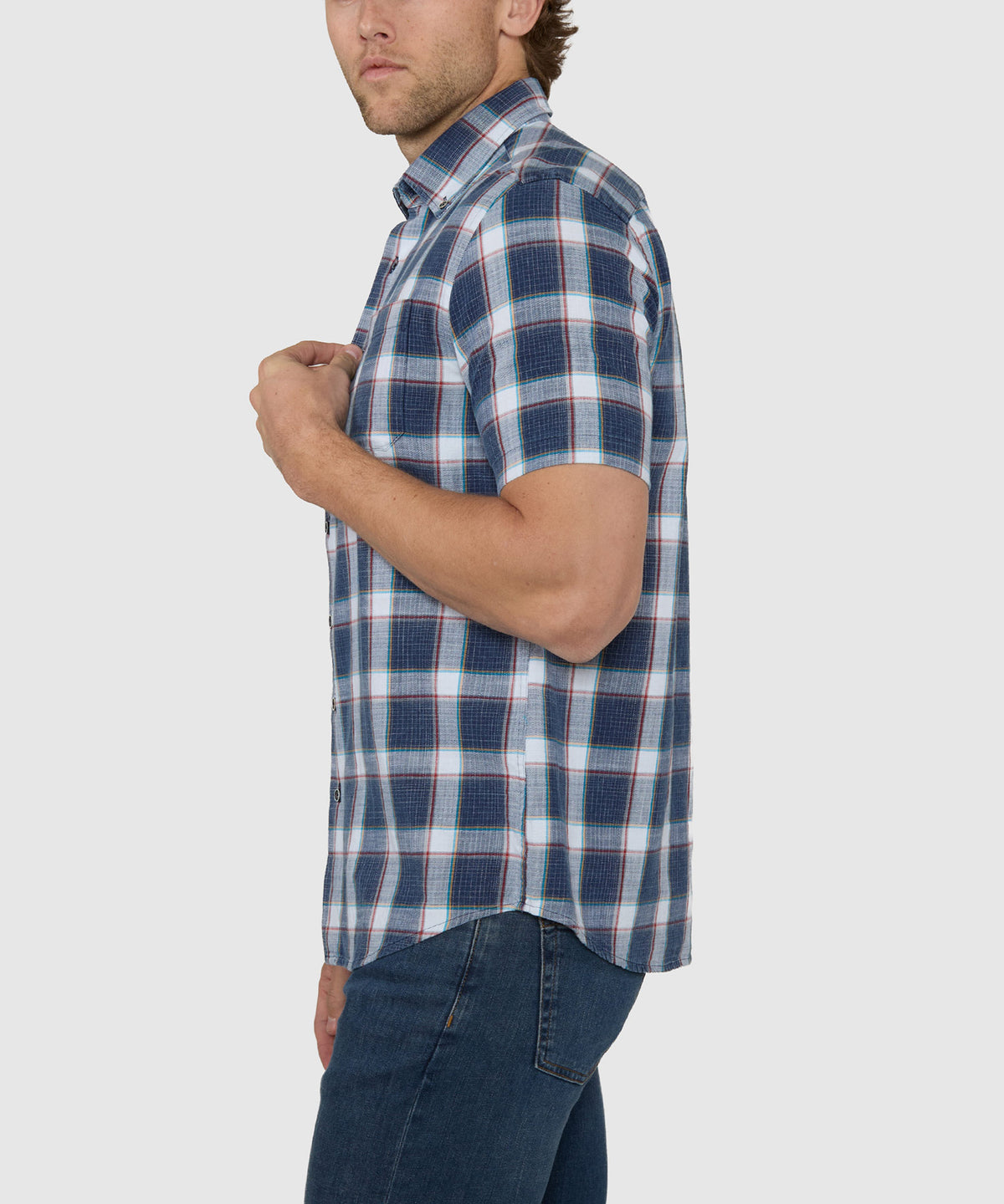 Westport Lifestyle Short Sleeve Washed Out Plaid Sport Shirt, Men's Big & Tall