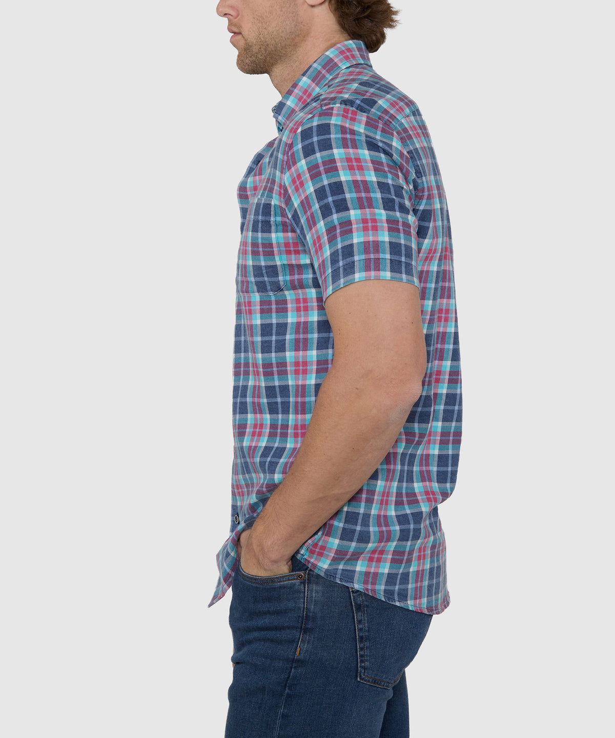 Westport Lifestyle Short Sleeve Washed Out Plaid Sport Shirt, Men's Big & Tall