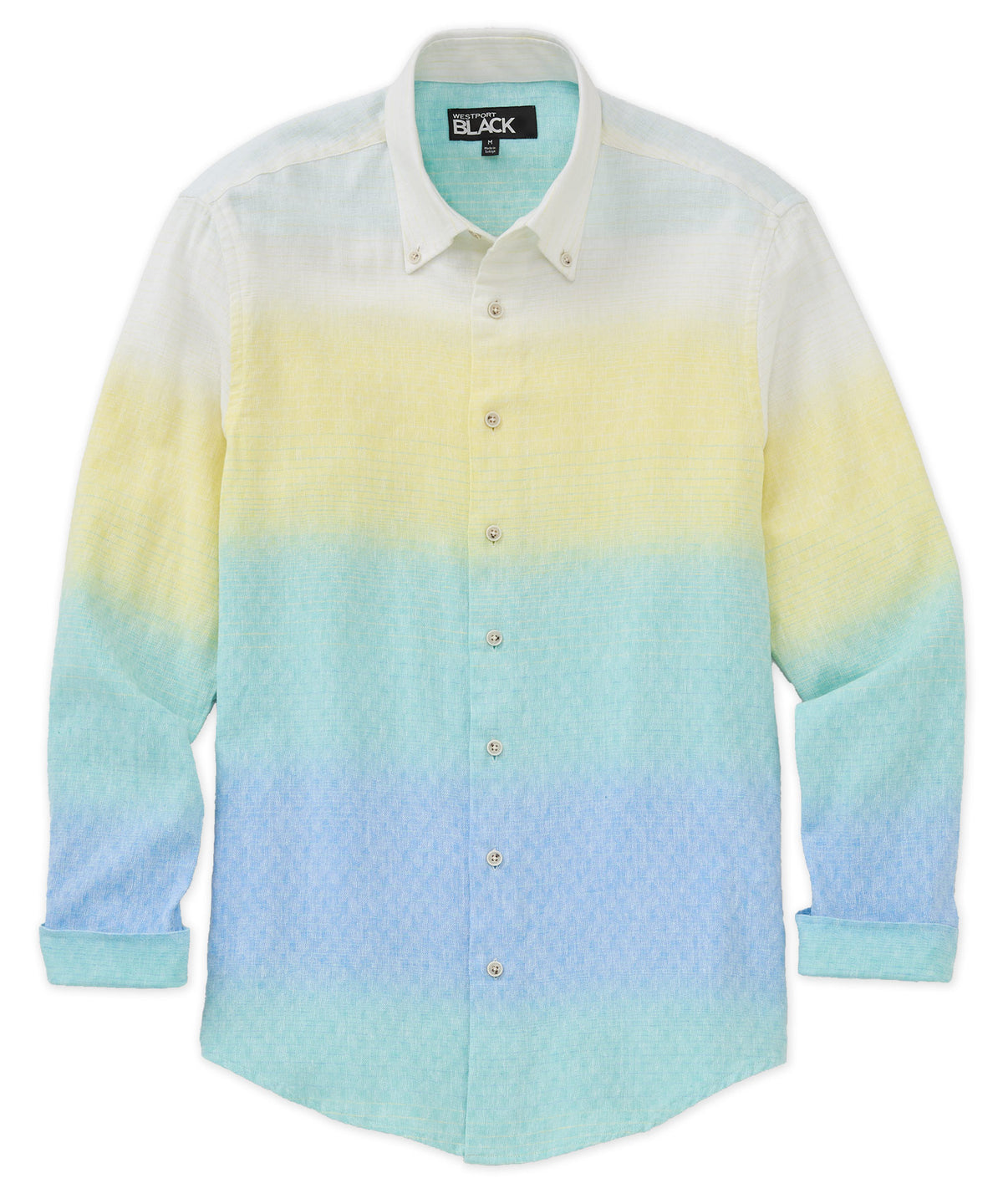 Men's Big & Tall Westport Black Long Sleeve Button-Down Cotton-Linen Ombre Sport Shirt Multi / XLT