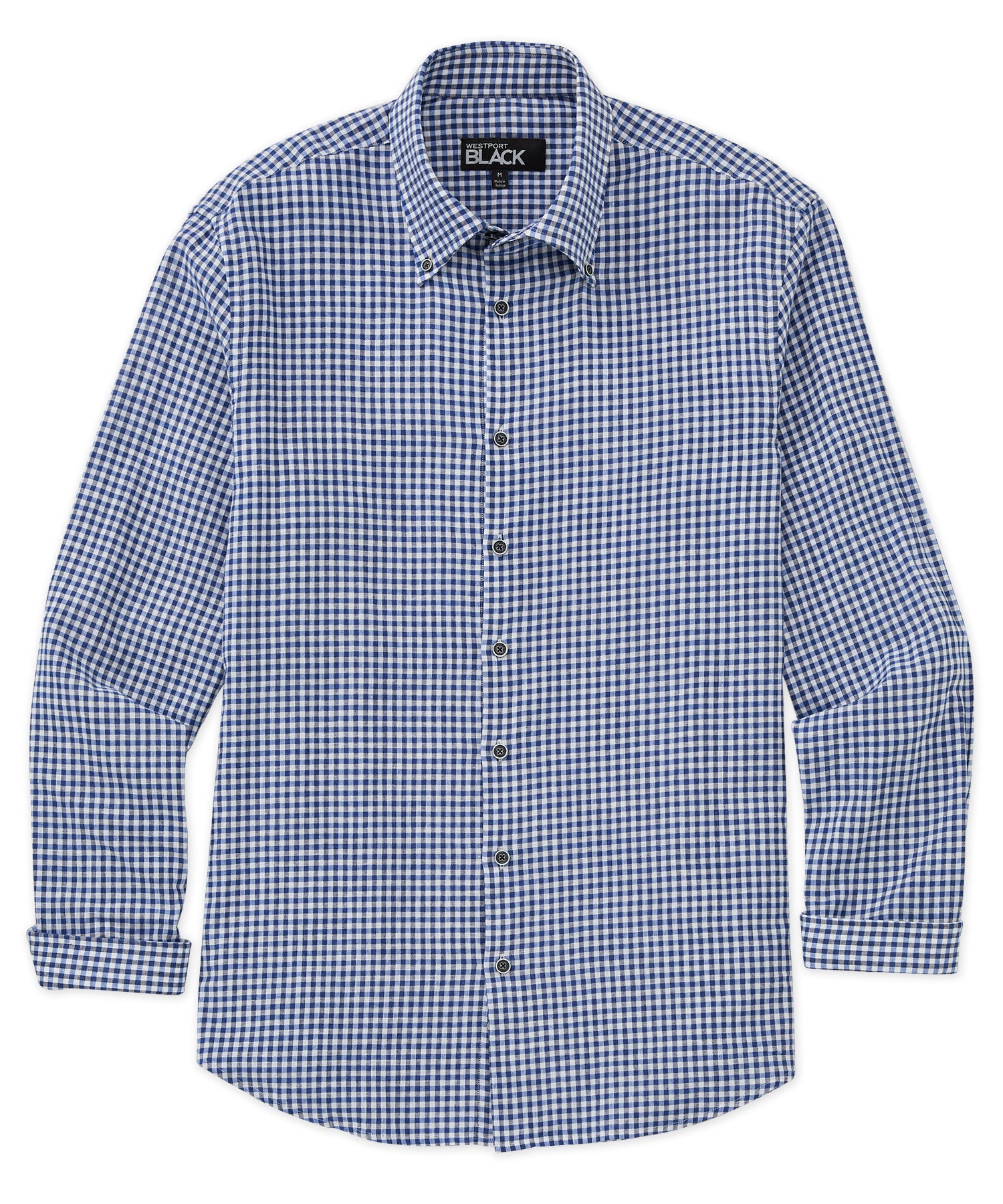 Westport Black Long Sleeve Button-Down Collar Linen Cotton Sport Shirt