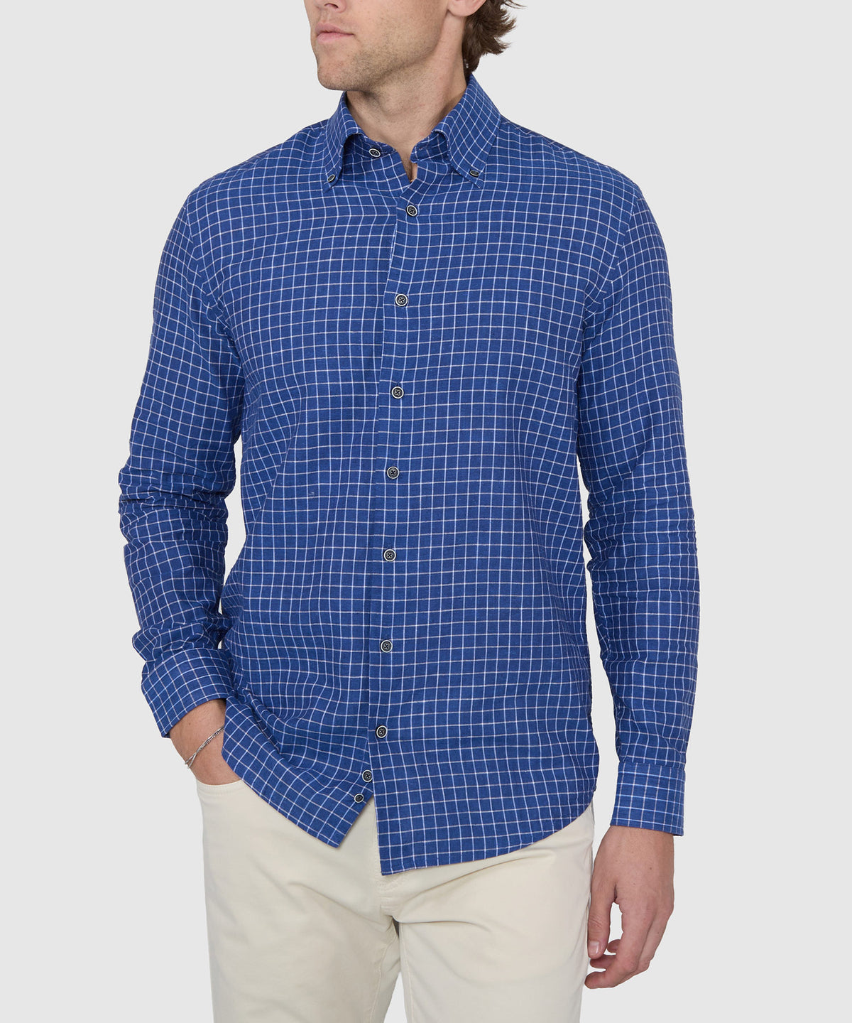 Westport Black Long Sleeve Button-Down Collar Linen Cotton Sport Shirt, Men's Big & Tall