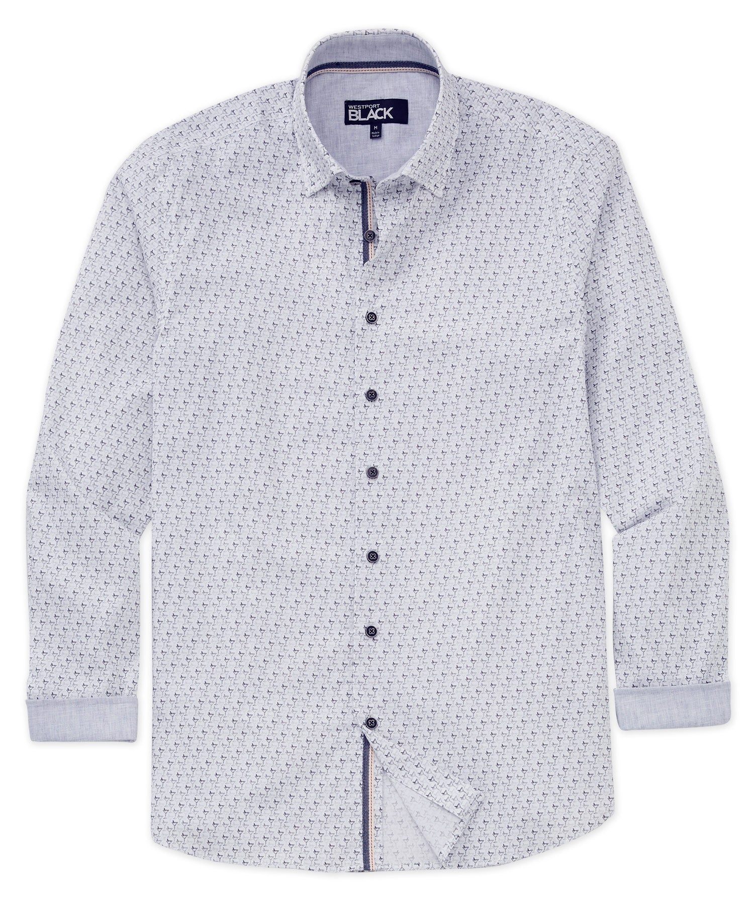 Men's Big & Tall Westport Black Long Sleeve Print Sport Shirt White / LT