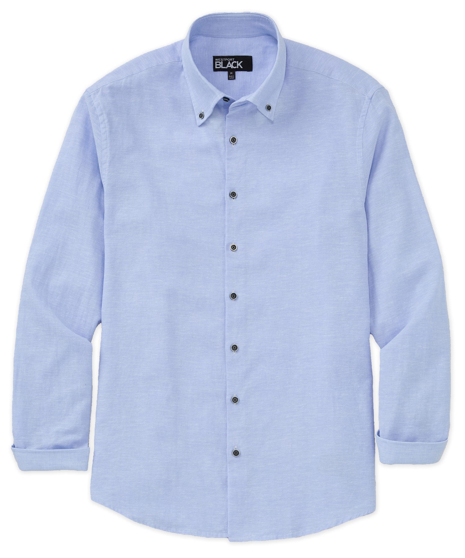 Westport Black Long Sleeve Button-Down Collar Linen-Cotton Sport Shirt