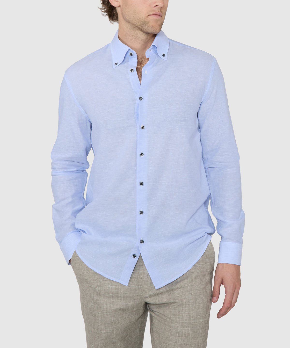 Westport Black Long Sleeve Button-Down Collar Linen-Cotton Sport Shirt, Men's Big & Tall