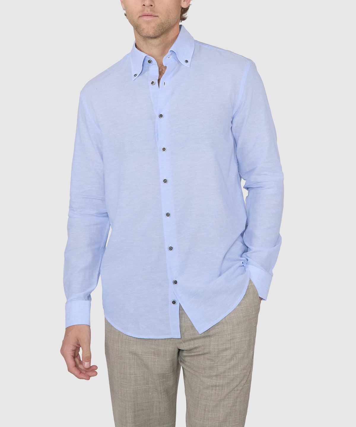 Westport Black Long Sleeve Button-Down Collar Linen-Cotton Sport Shirt, Men's Big & Tall