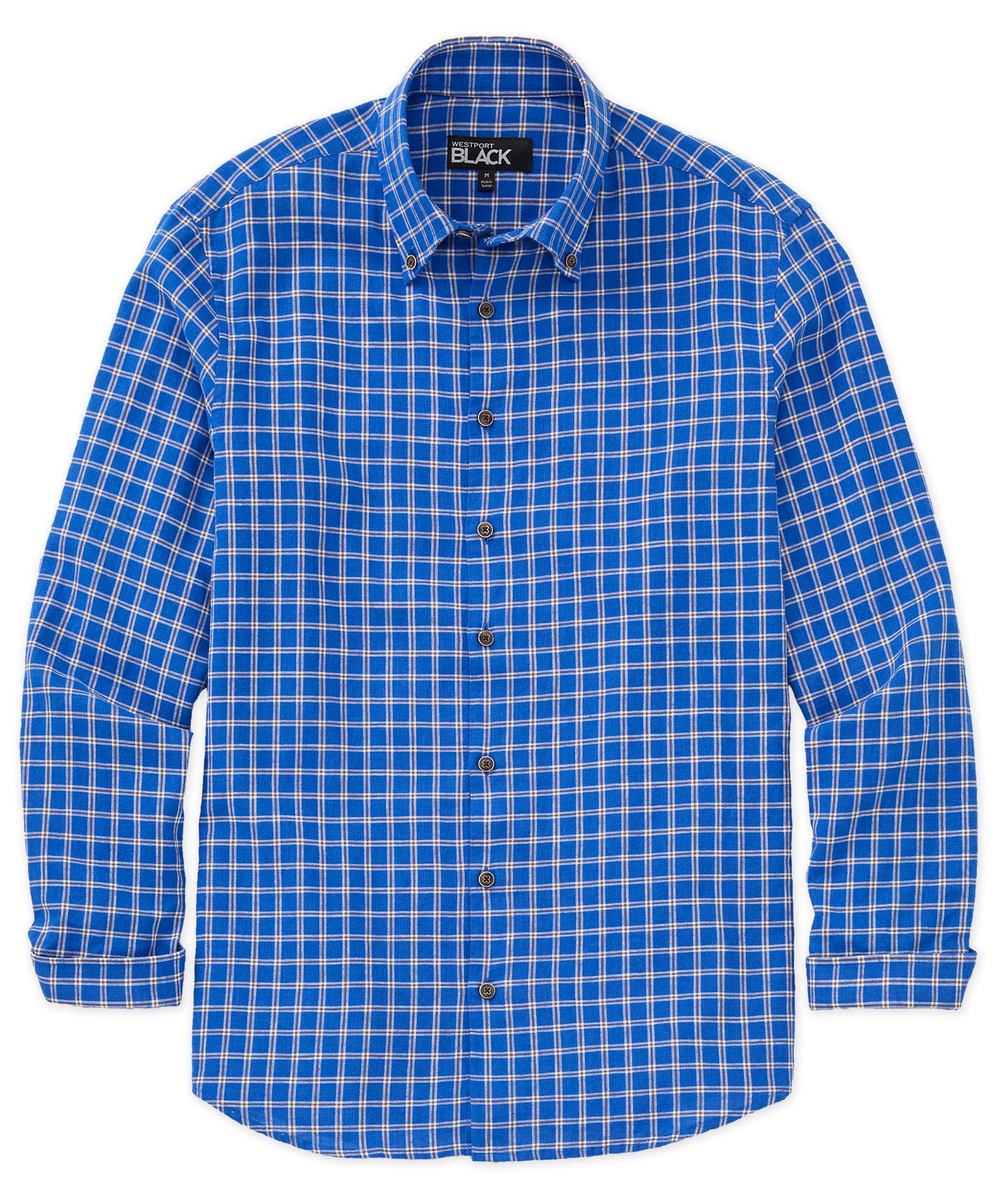 Men's Big & Tall Westport Black Long Sleeve Button-Down Collar Linen-Cotton Sport Shirt Bright Blue / 4XB