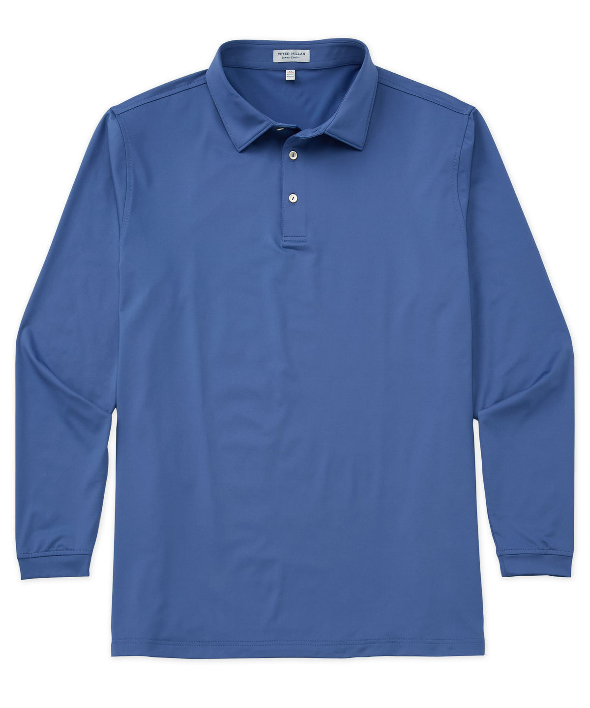 Blue long-sleeve performance polo with button placket and ribbed collar - Bali Blue, Peter Millar Men's Big & Tall