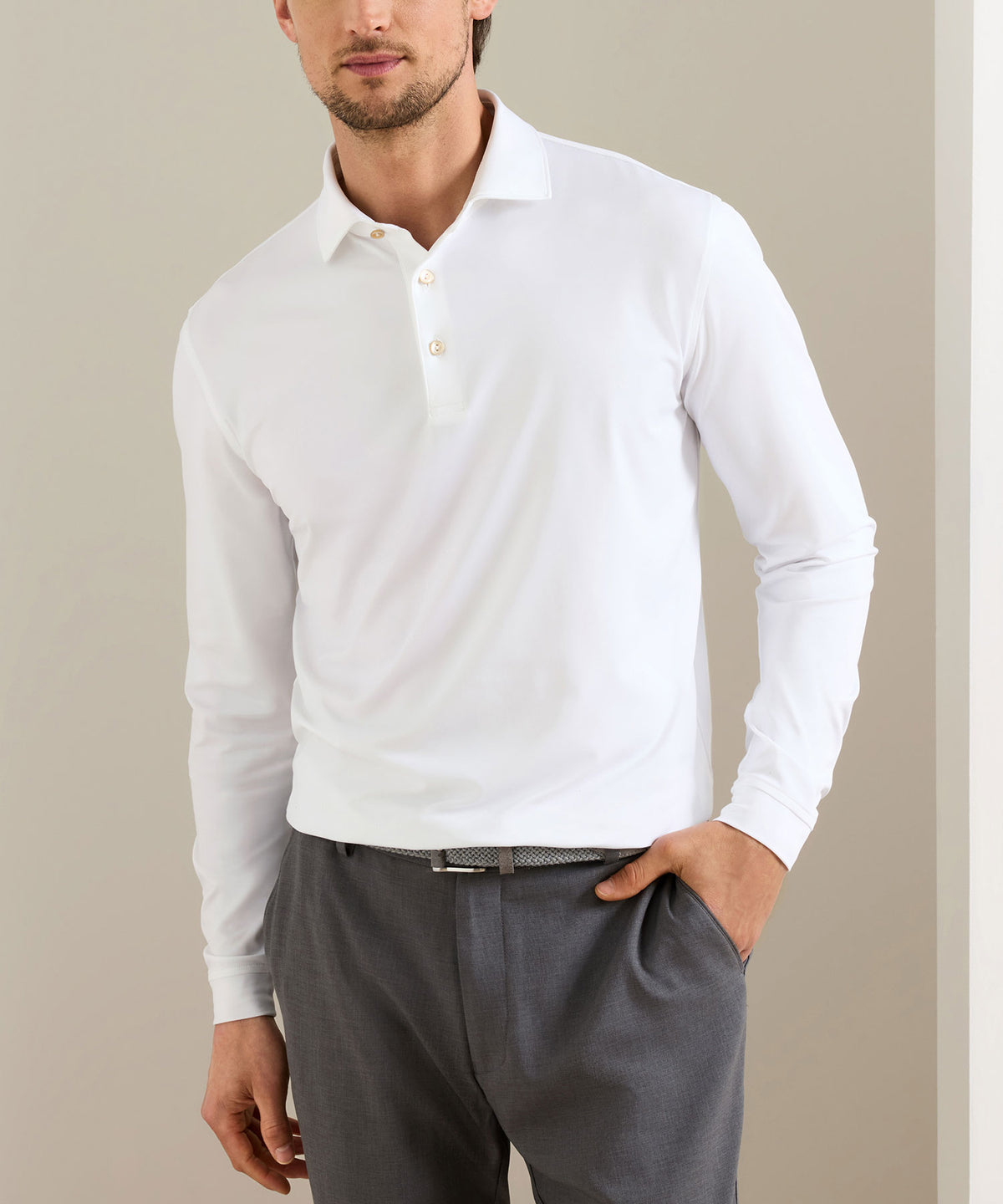 Peter Millar Solid Long Sleeve Performance Polo, Men's Big & Tall