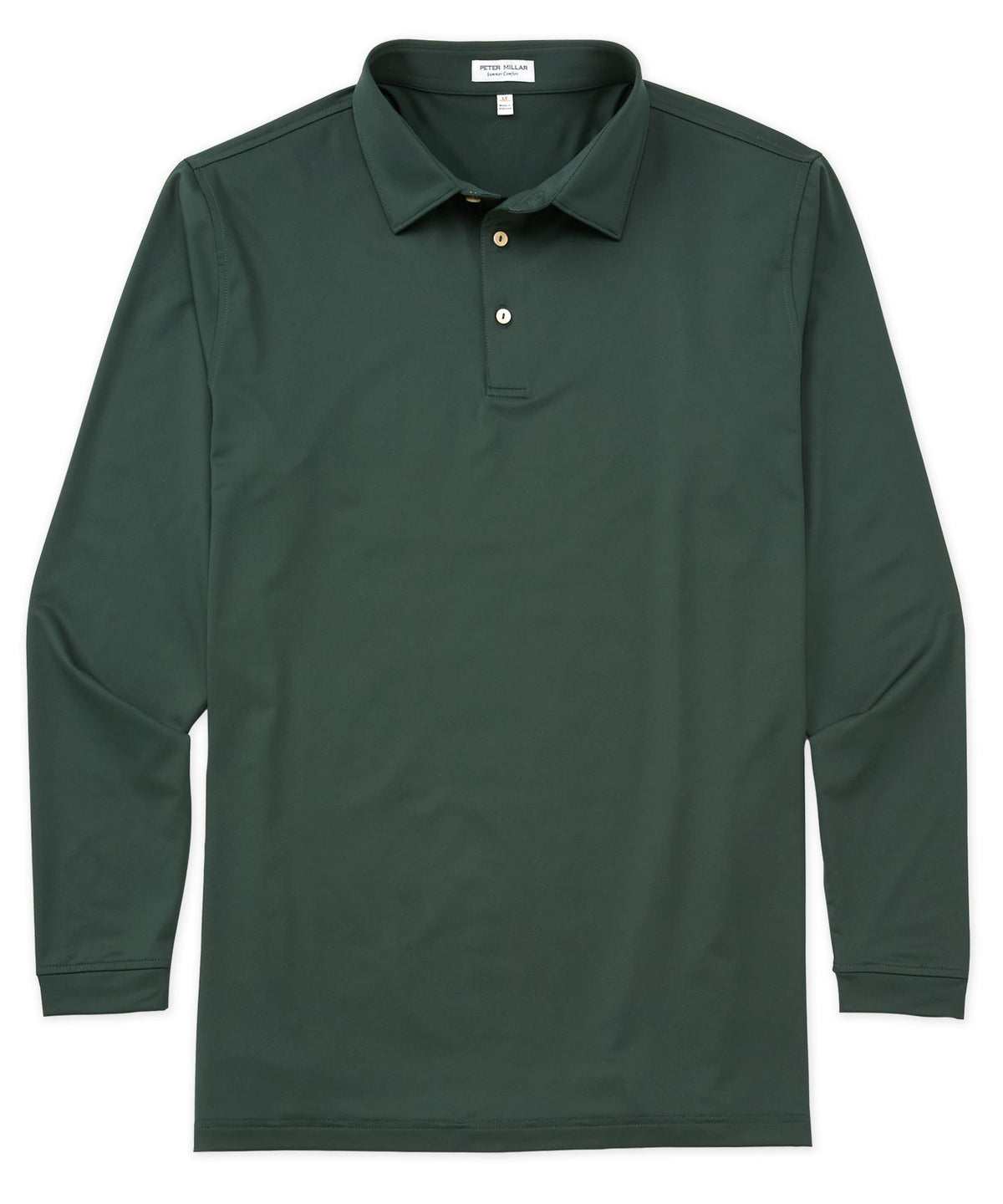 Dark green long-sleeve performance polo with button placket and ribbed collar - Pine Brook, Peter Millar Men's Big & Tall