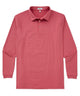 Red coral long-sleeve performance polo with button placket and collar