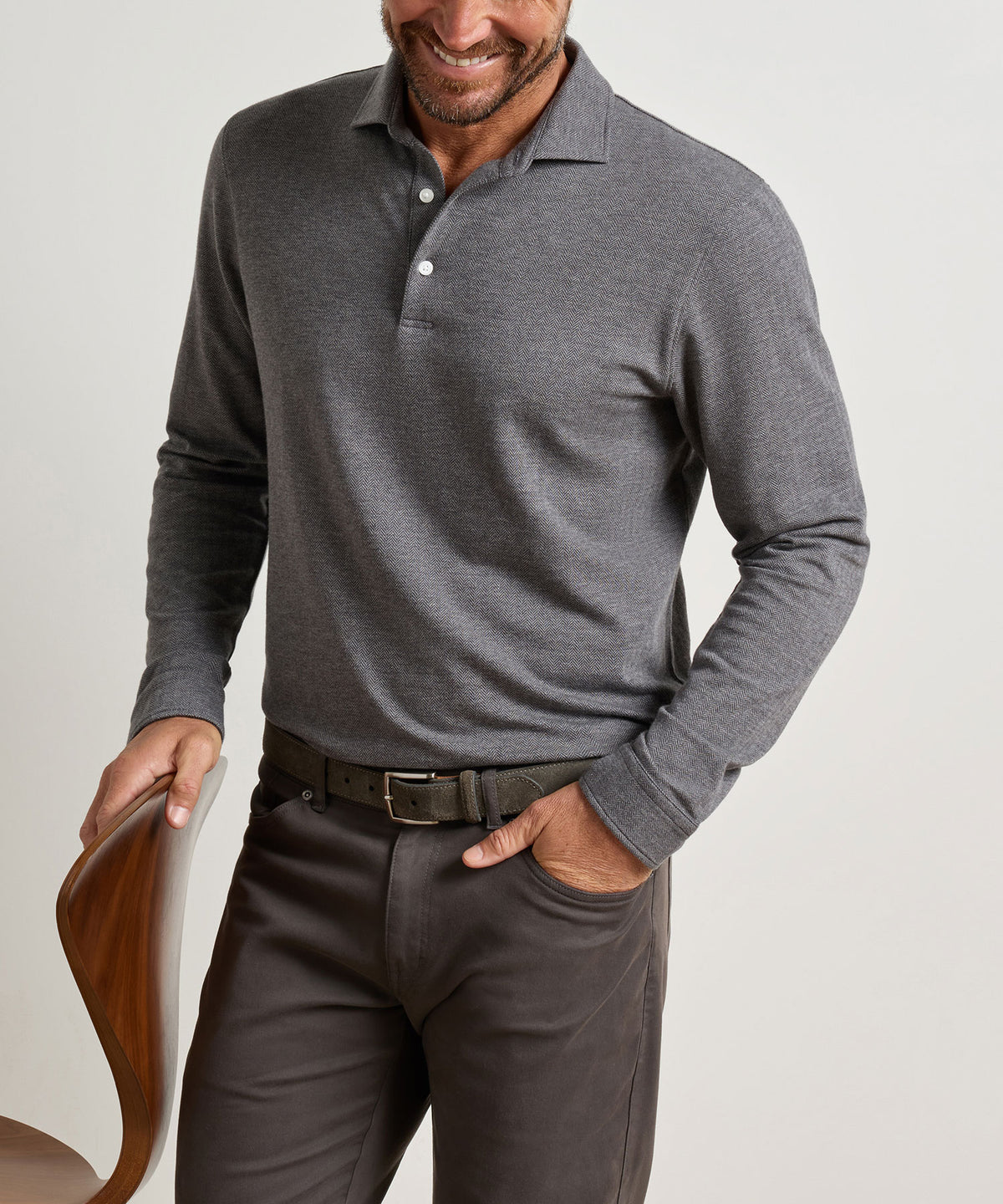 Peter Millar Long Sleeve Herringbone Polo, Men's Big & Tall