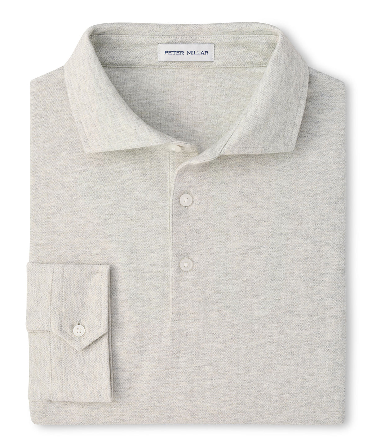 Peter Millar Long Sleeve Herringbone Polo - Gale Grey, Men's Big & Tall