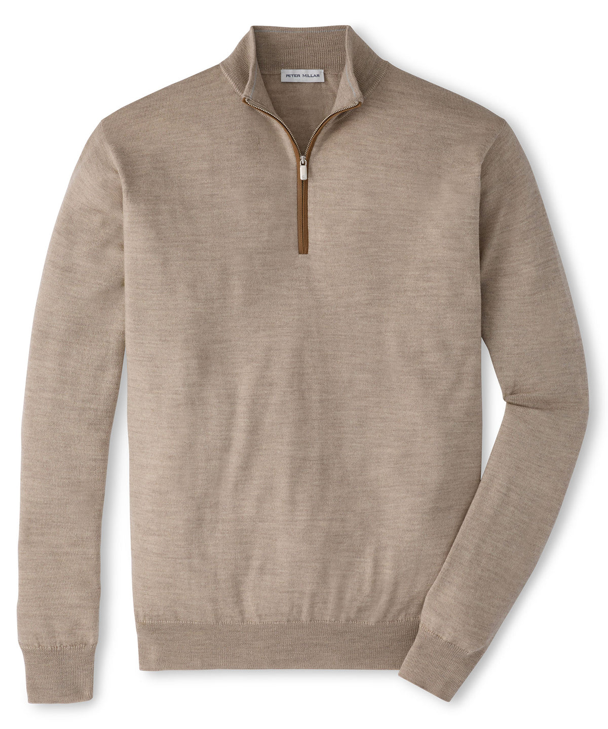 Peter Millar Autumn Crest Suede Trim Quarter-Zip Pullover - Stone, Men's Big & Tall