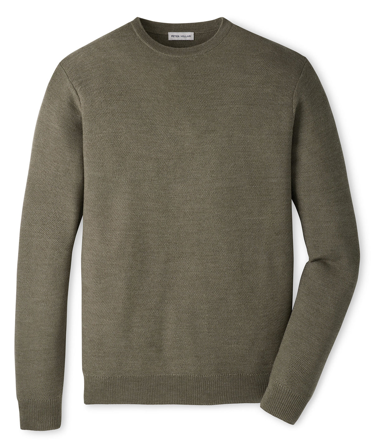 Peter Millar Long Sleeve Autumn Crest Honeycomb Crew Neck Pullover - Fatigue, Men's Big & Tall