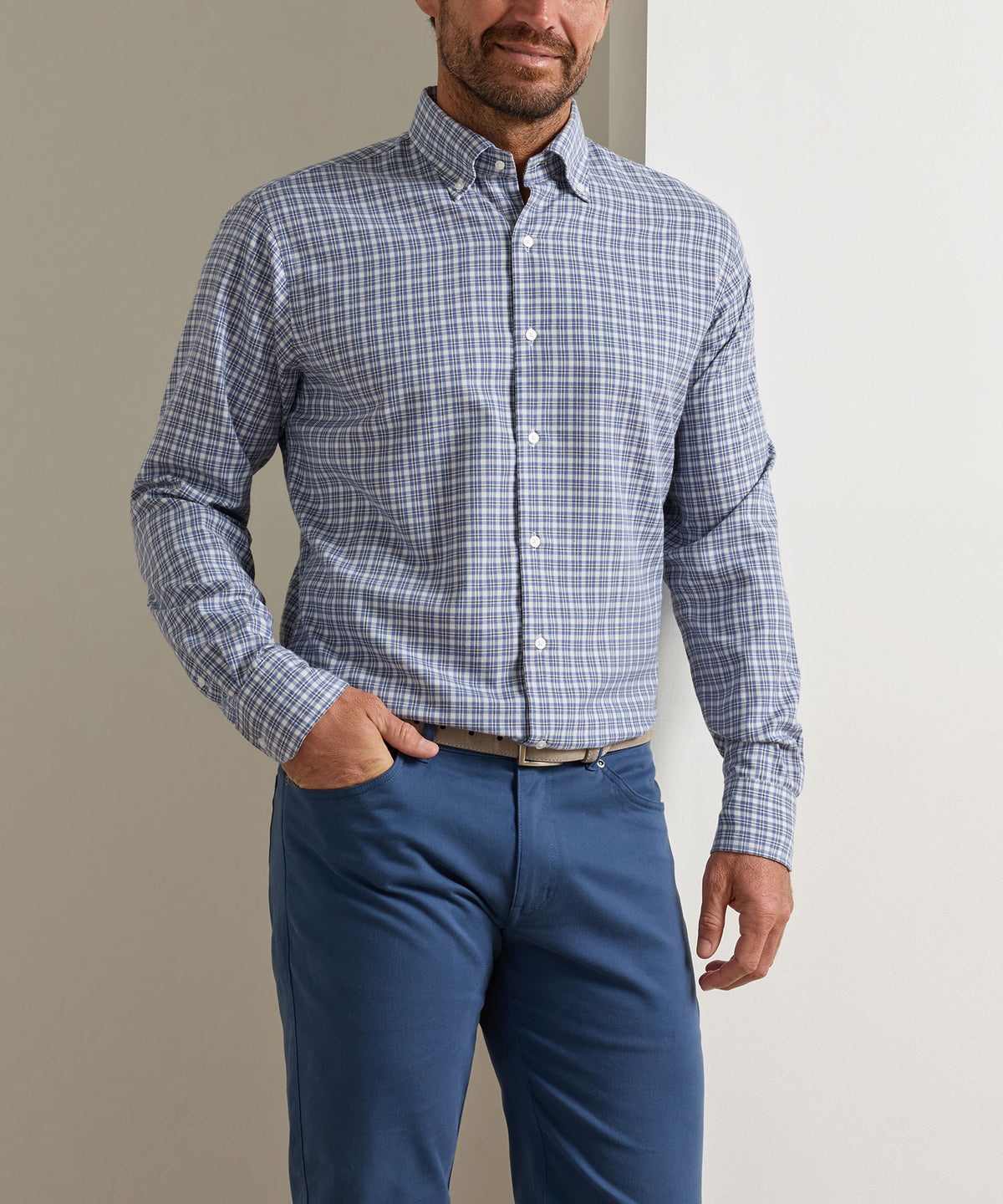 Peter Millar Oliver Performance Flannel Long Sleeve Sport Shirt, Men's Big & Tall
