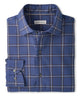 Men's performance flannel shirt, navy with blue plaid, button-front and chest patch pocket. - Crown Blue