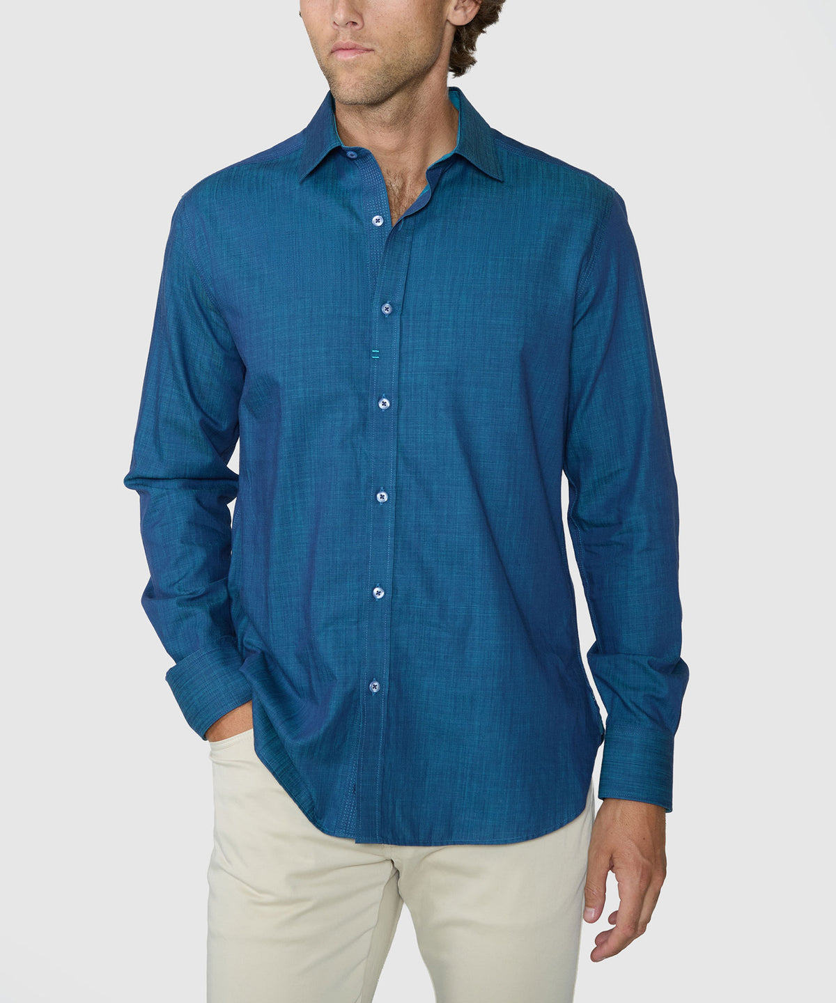 Robert Graham Long Sleeve 'Kerrington' Sport Shirt - Turquoise, Men's Big & Tall