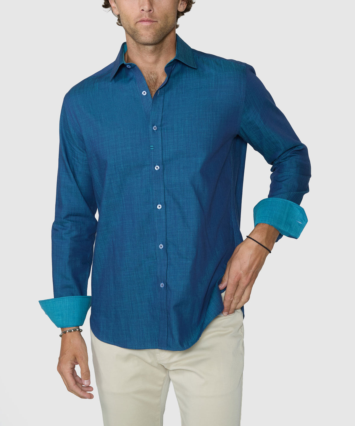 Robert Graham Long Sleeve 'Kerrington' Sport Shirt - Turquoise, Men's Big & Tall