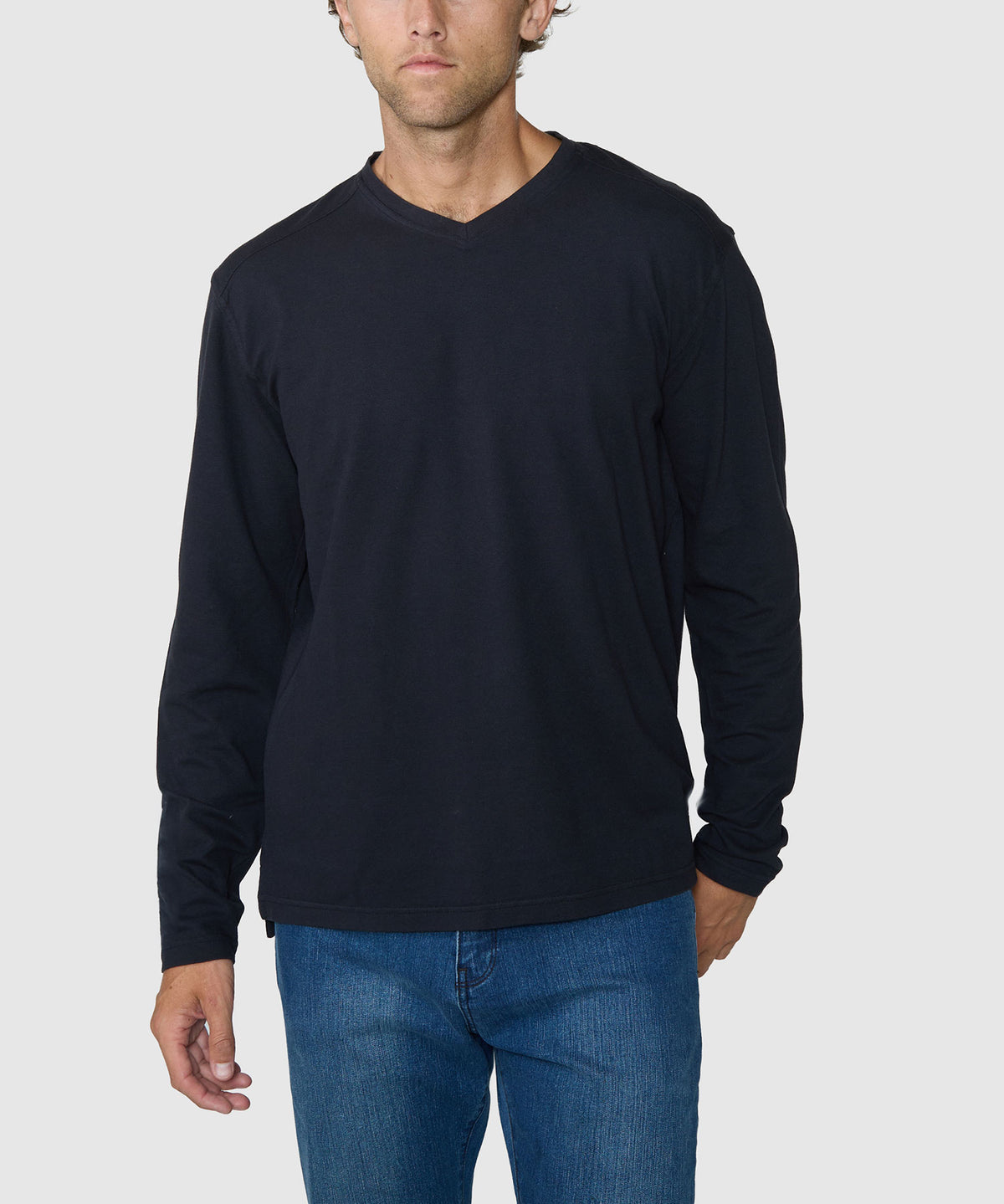 Westport Lifestyle Long Sleeve Dunes Pique Hi-Vee Tee - Black, Men's Big & Tall