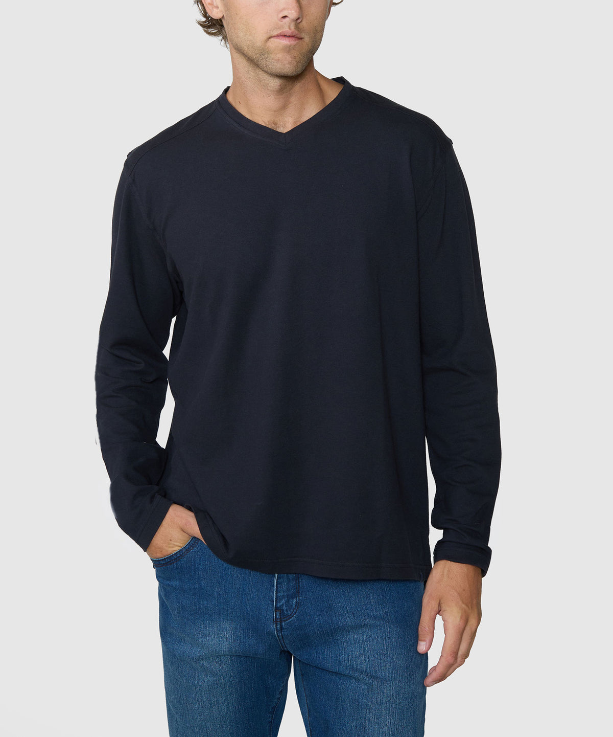 Westport Lifestyle Long Sleeve Dunes Pique Hi-Vee Tee - Black, Men's Big & Tall