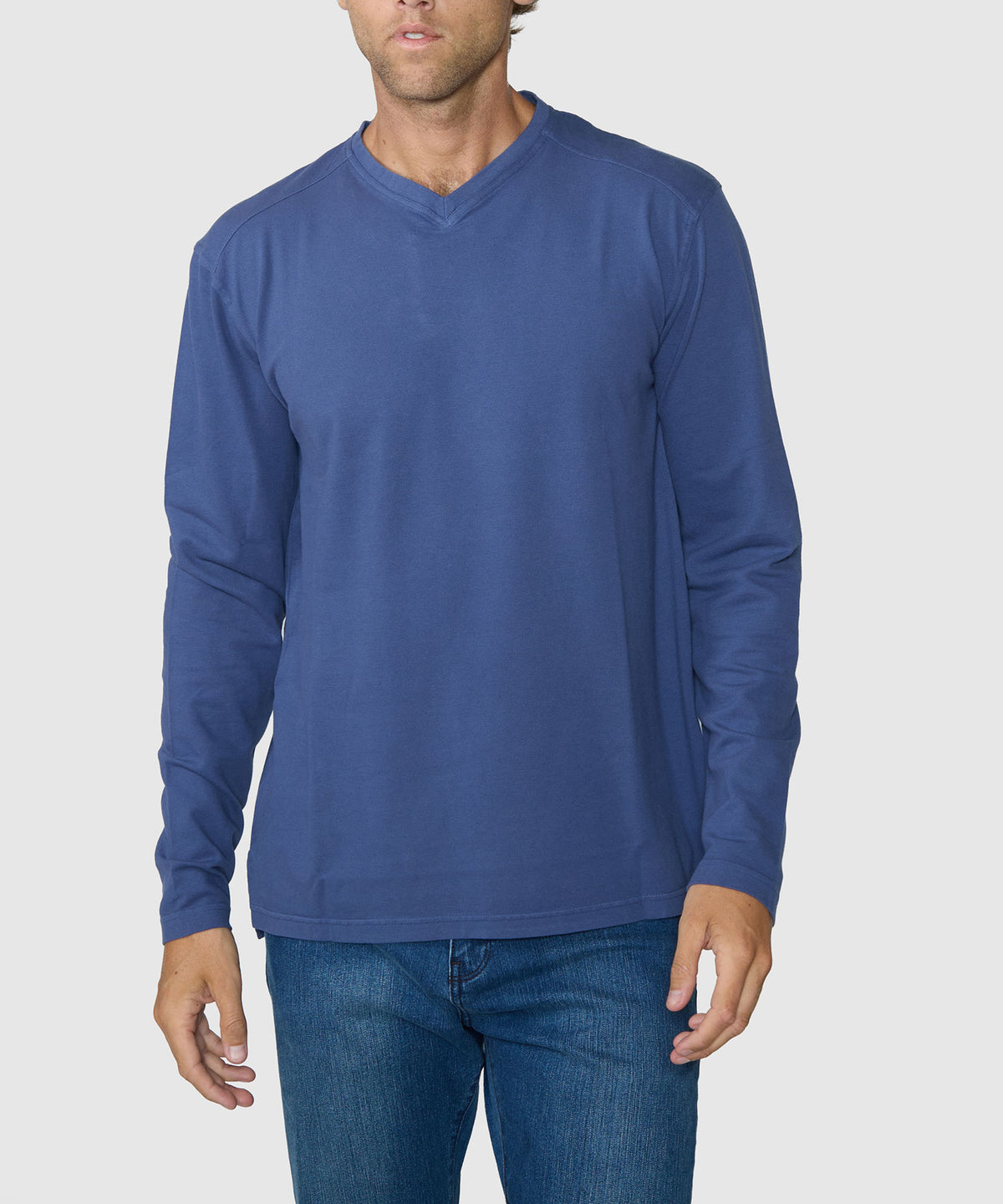 Westport Lifestyle Long Sleeve Dunes Pique Hi-Vee Tee - Navy, Men's Big & Tall
