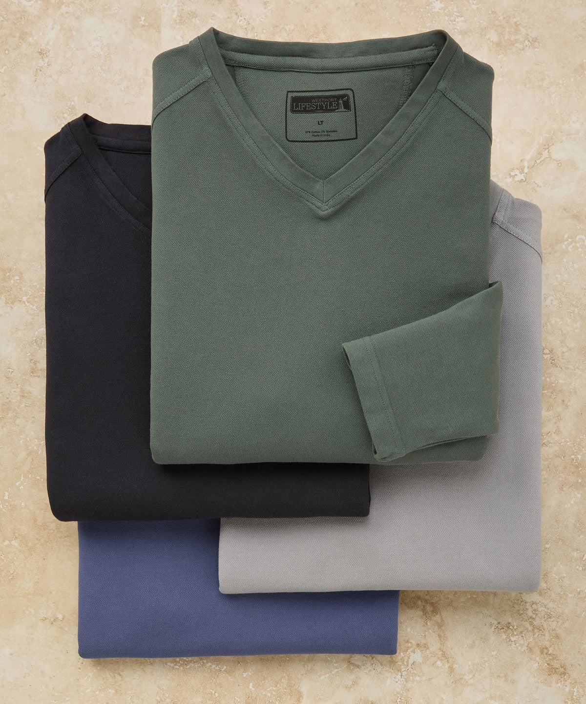 Westport Lifestyle Long Sleeve Dunes Pique Hi-Vee Tee, Men's Big & Tall