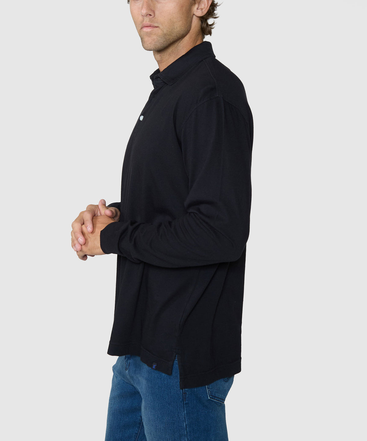 Westport Lifestyle Sunwashed Long Sleeve Polo - Black, Men's Big & Tall