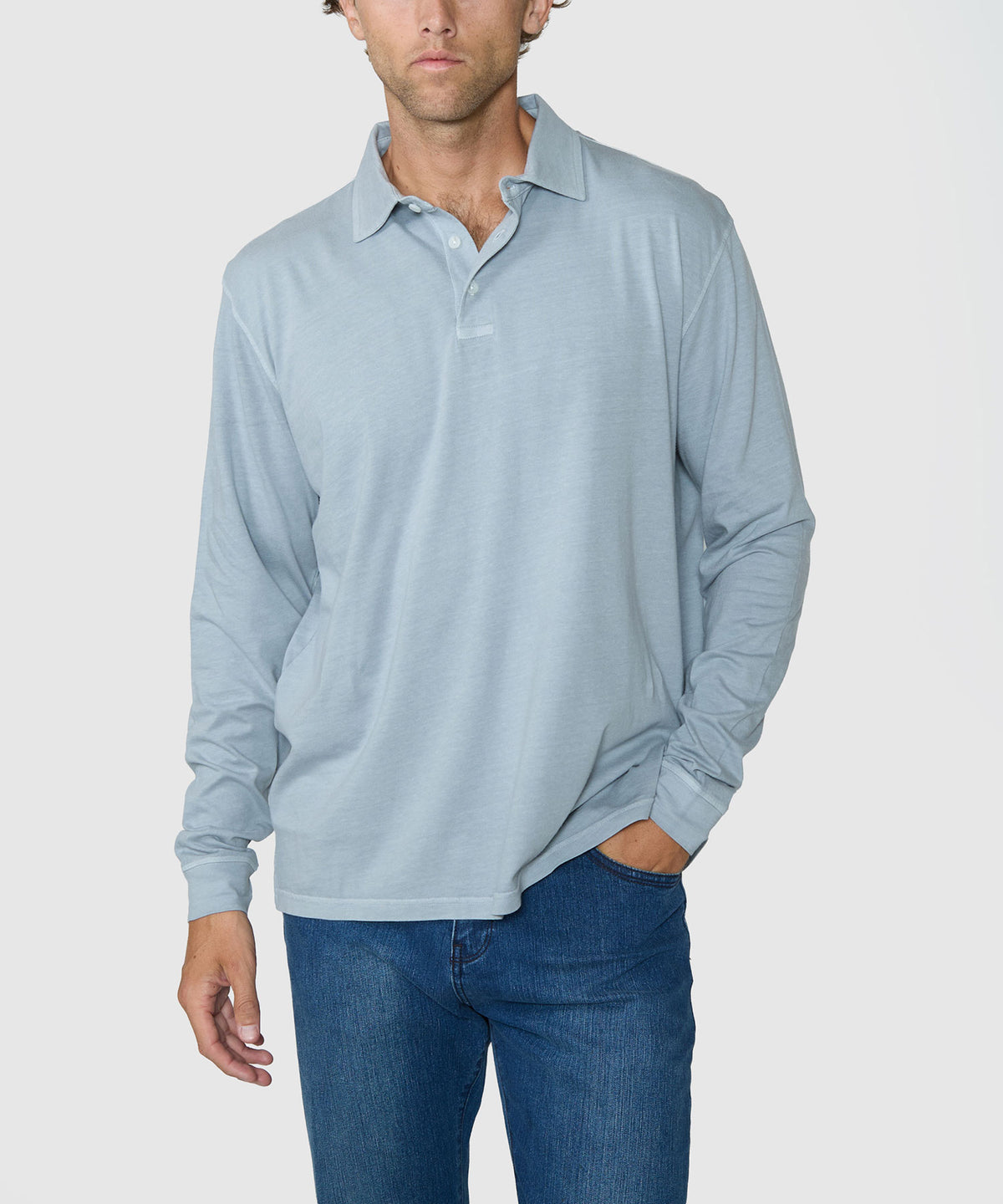 Westport Lifestyle Sunwashed Long Sleeve Polo - Granite, Men's Big & Tall