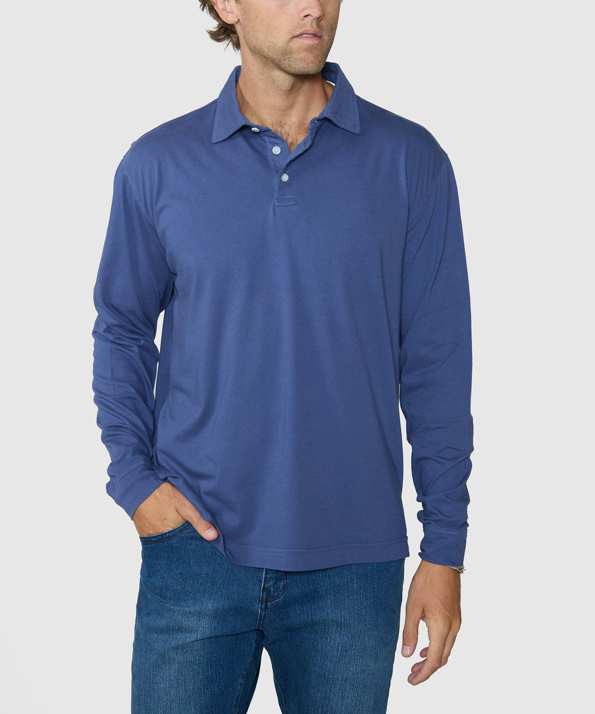 Westport Lifestyle Sunwashed Long Sleeve Polo - Navy, Men's Big & Tall