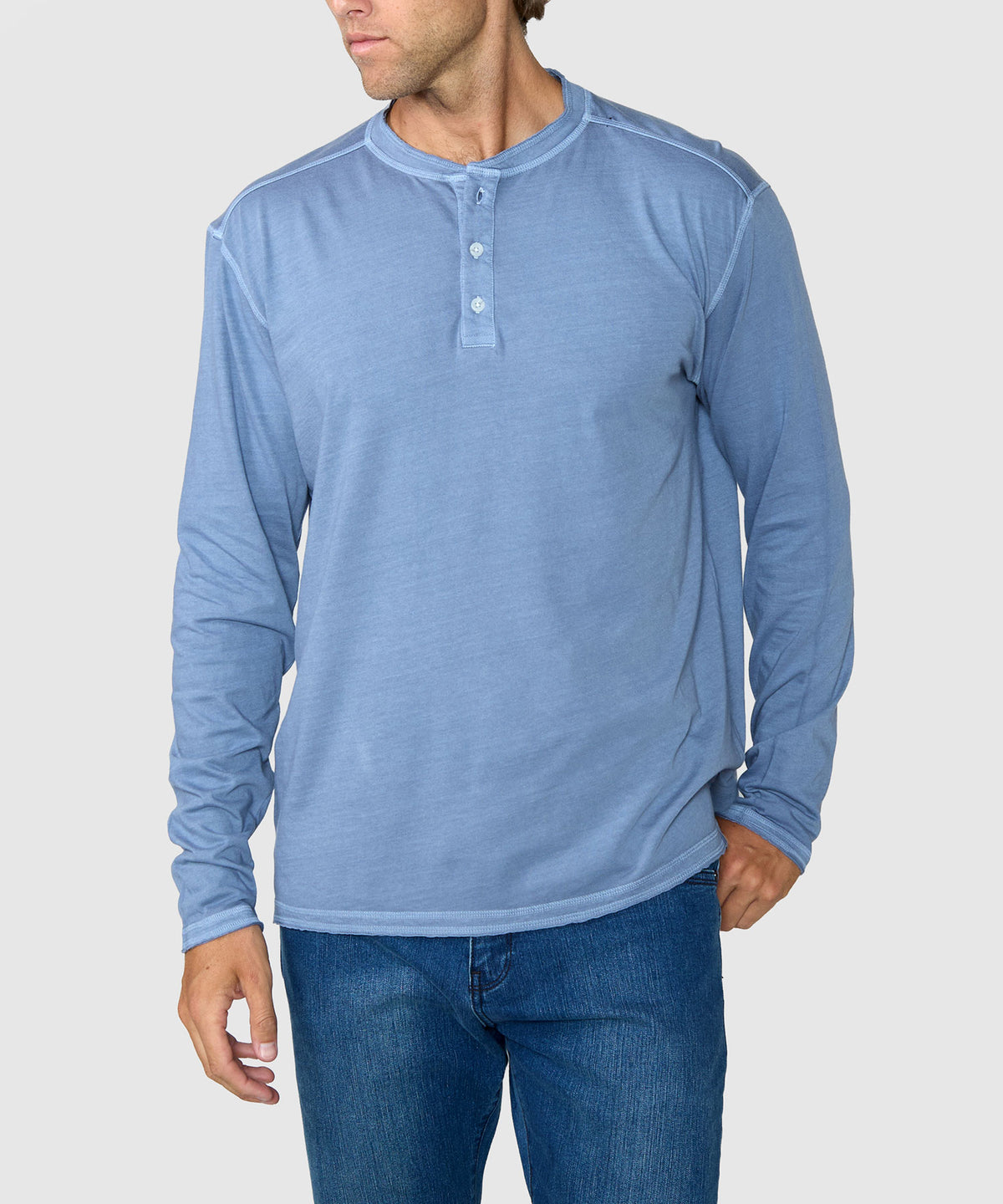 Westport Lifestyle Sunwashed Long Sleeve Henley - Lake, Men's Big & Tall