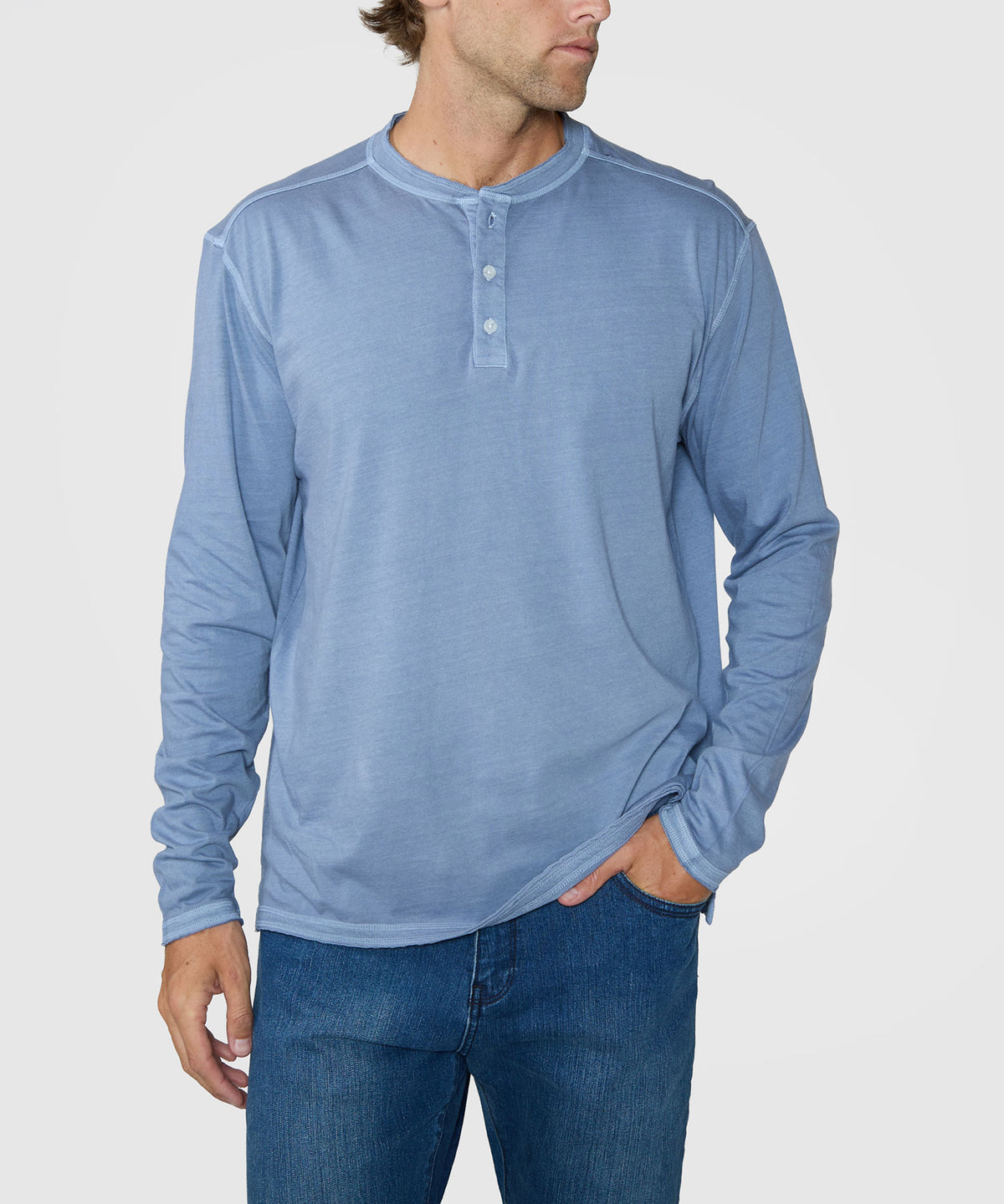 Westport Lifestyle Sunwashed Long Sleeve Henley - Lake, Men's Big & Tall