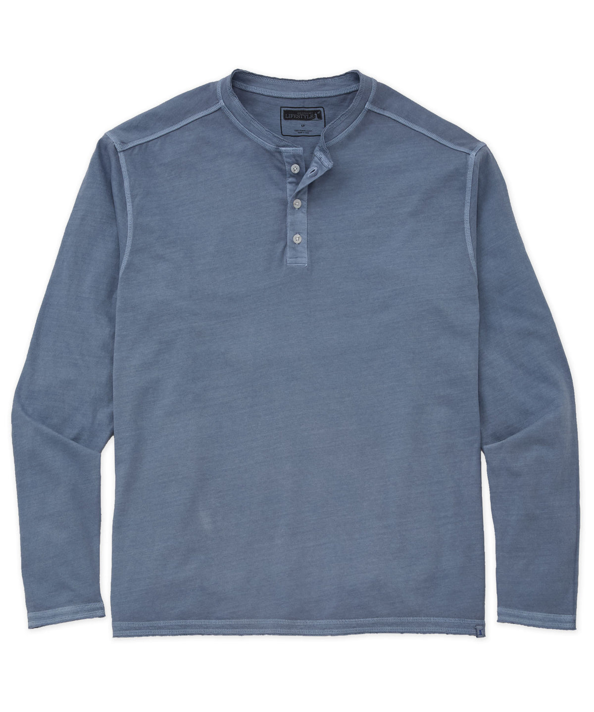 Westport Lifestyle Sunwashed Long Sleeve Henley - Lake, Men's Big & Tall