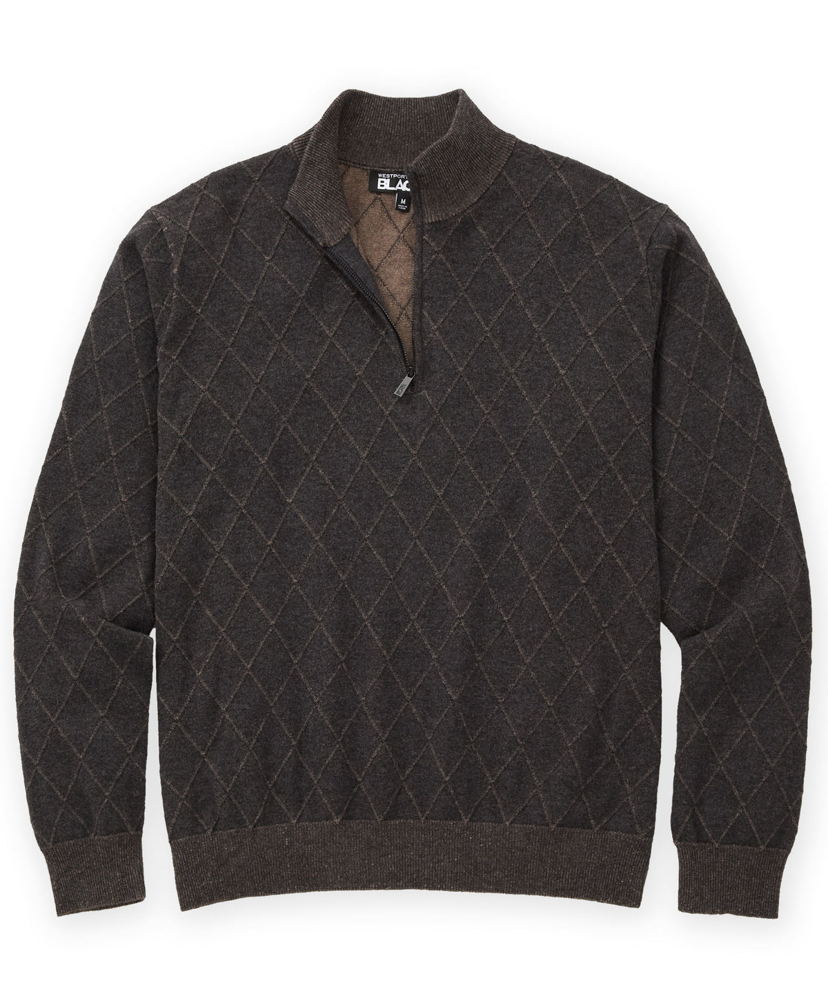 Westport Black Belvedere Diamond Quarter-Zip Pullover - Charcoal, Men's Big & Tall