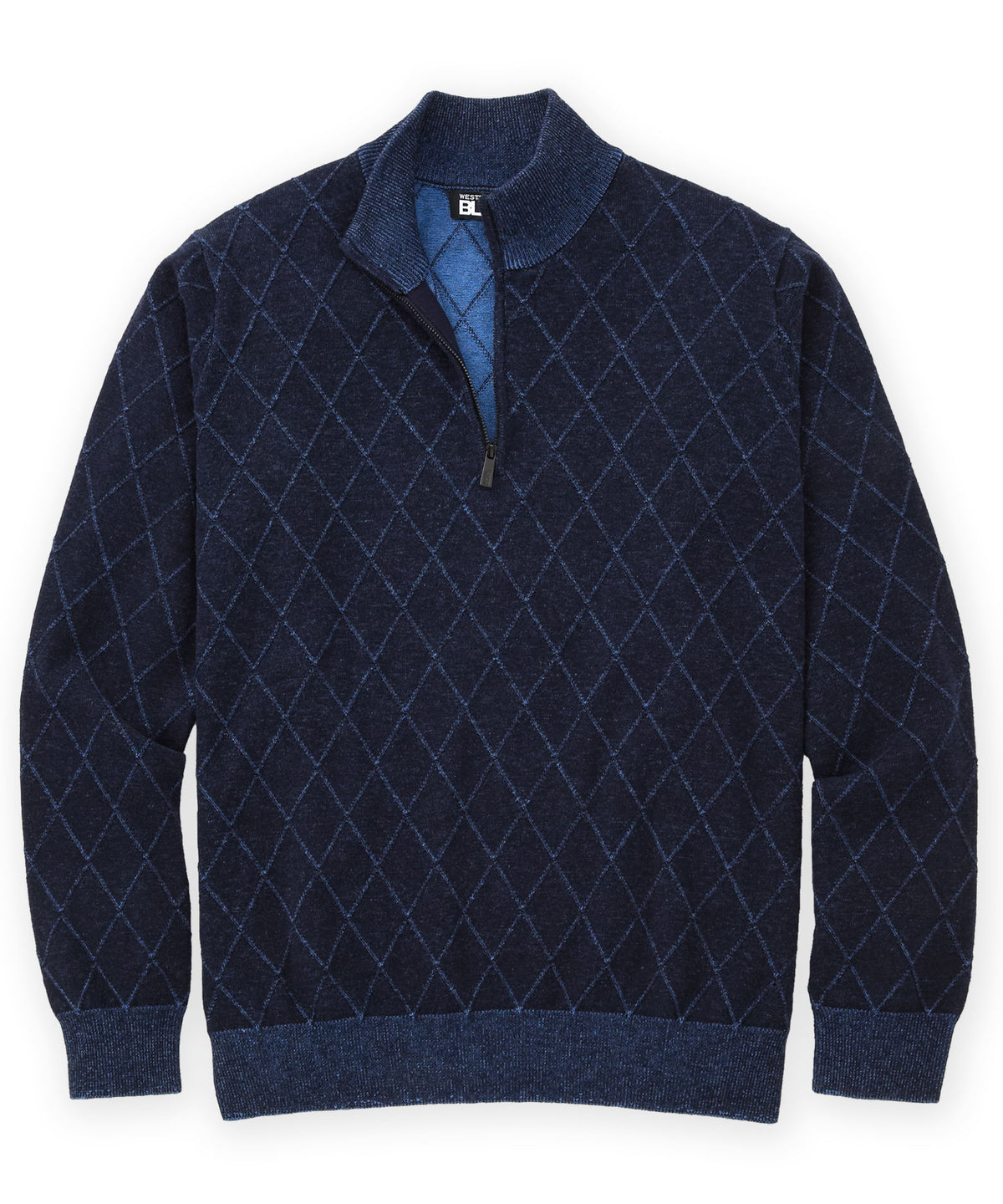 Westport Black Belvedere Diamond Quarter-Zip Pullover - Navy, Men's Big & Tall