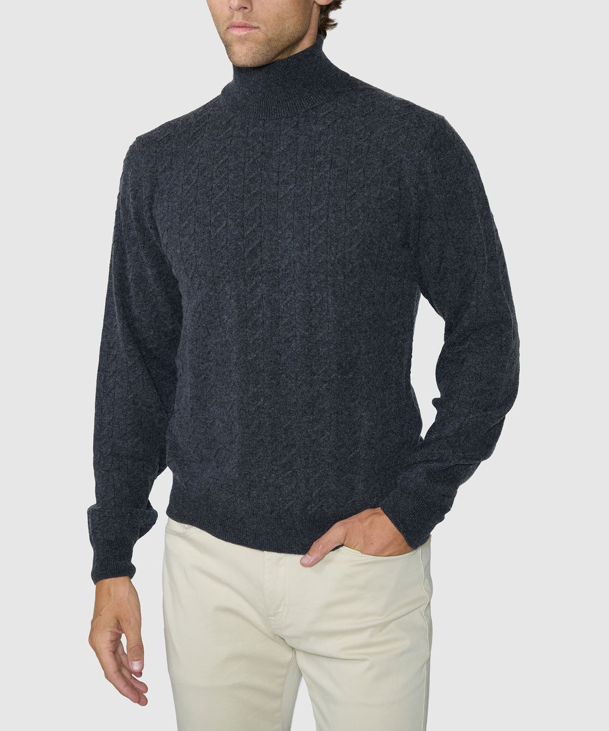 Westport Black Long Sleeve Alpine Cable Turtleneck Sweater - Onyx, Men's Big & Tall