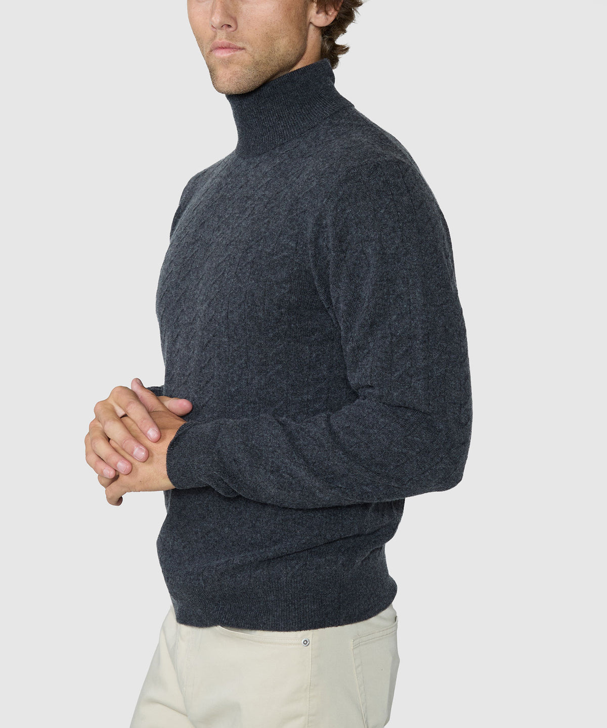 Westport Black Long Sleeve Alpine Cable Turtleneck Sweater - Onyx, Men's Big & Tall