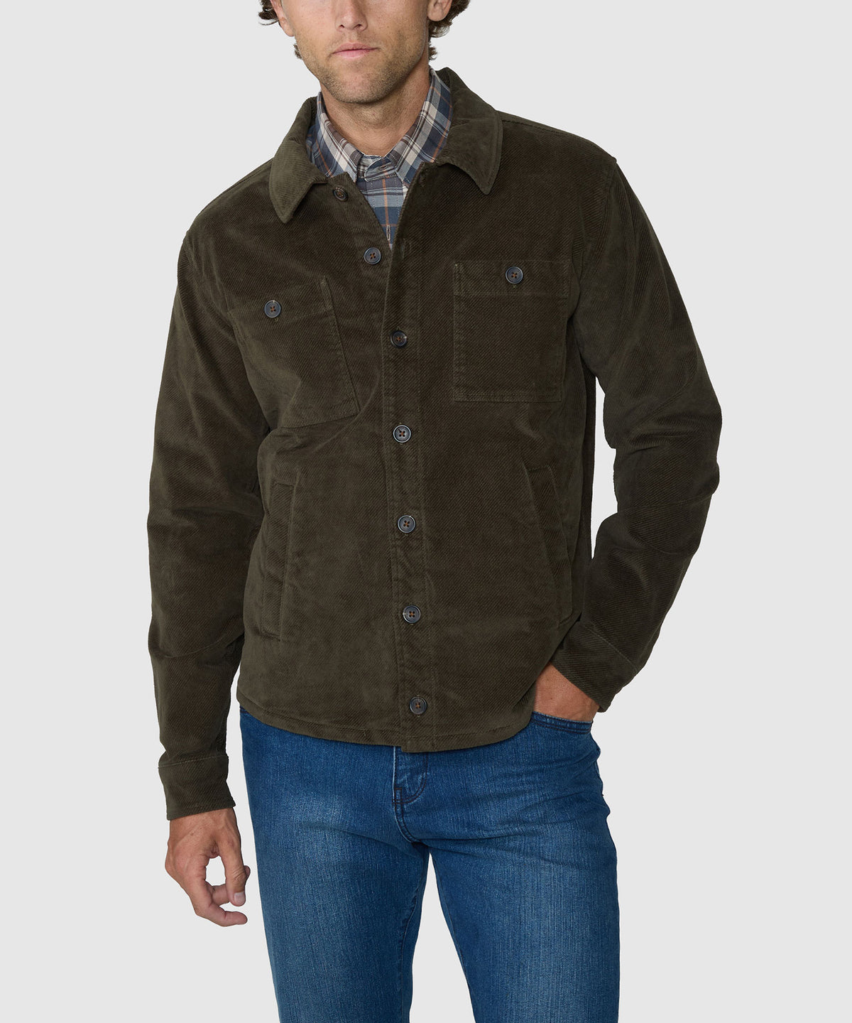Westport Black Stone Mountain Moleskin Shacket - Olive, Men's Big & Tall