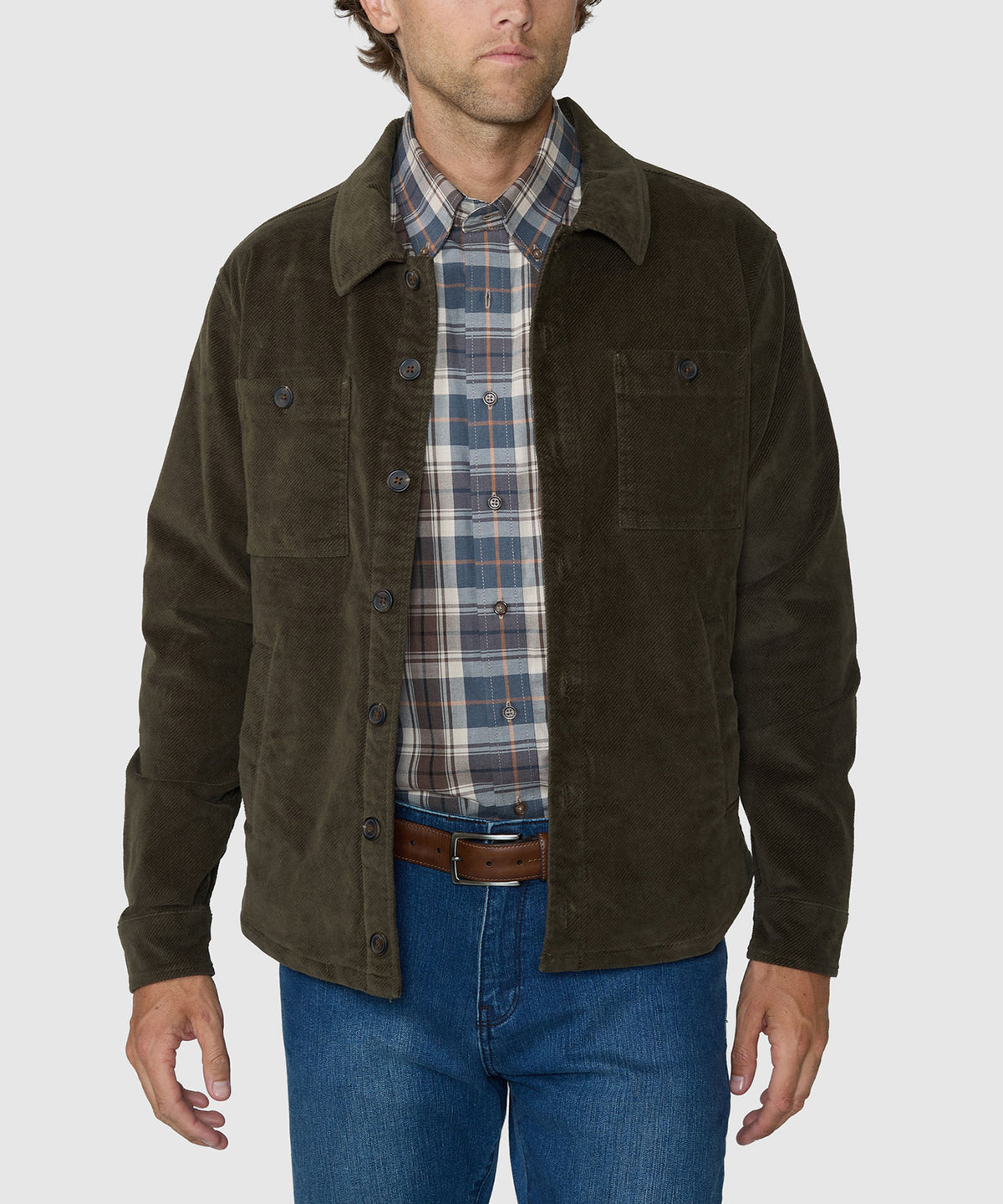 Westport Black Stone Mountain Moleskin Shacket - Olive, Men's Big & Tall
