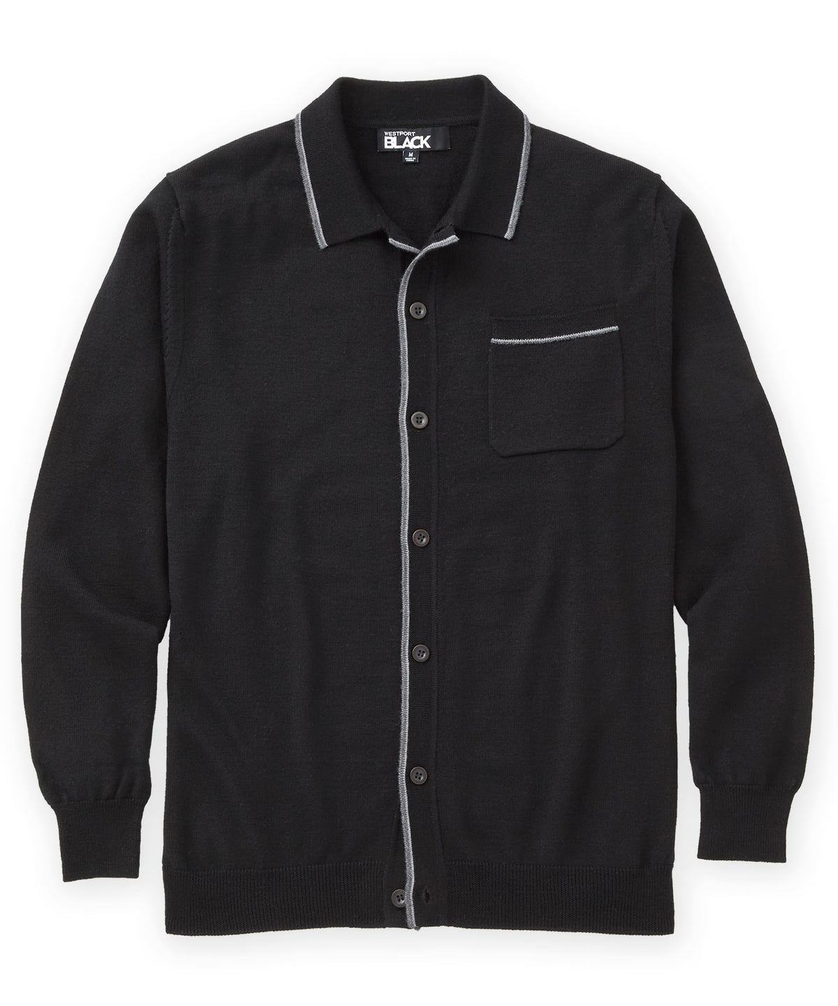 Westport Black Long Sleeve Sparks Button Front Knit Shirt, Men's Big & Tall