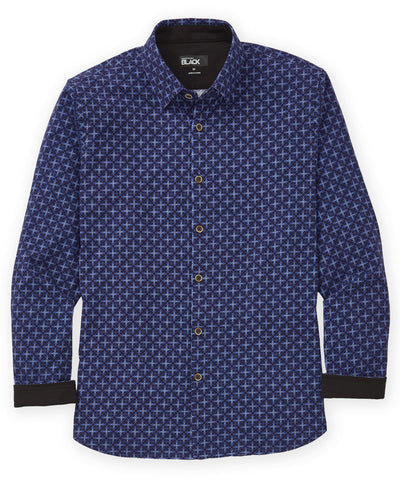 Westport Black Long Sleeve Star Print Sport Shirt, Men's Big & Tall