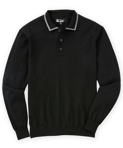 Westport Black Long Sleeve Retro Tipped Merino Polo, Men's Big & Tall