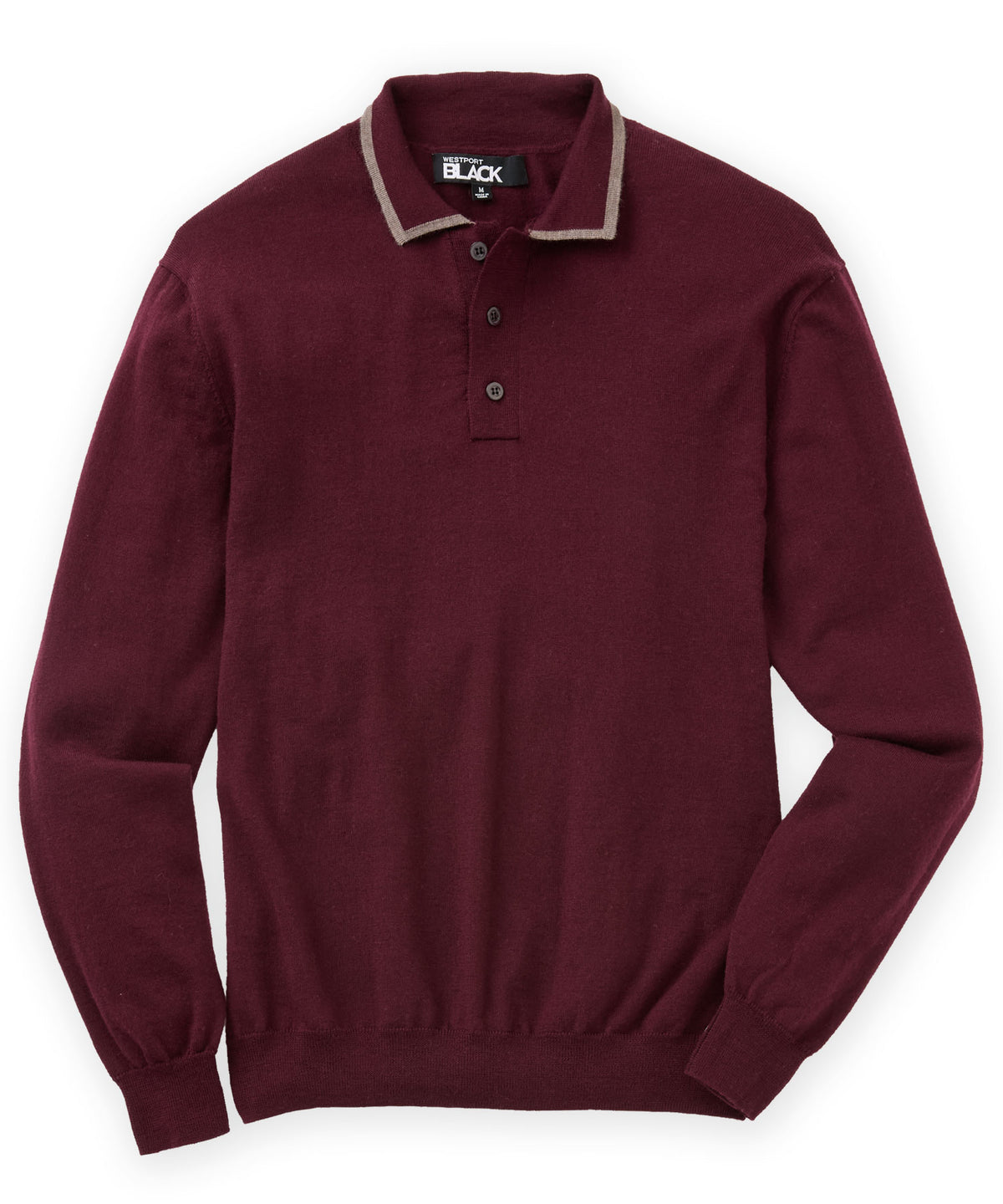 Westport Black Long Sleeve Retro Tipped Merino Polo, Men's Big & Tall