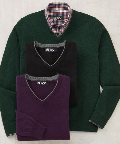 Westport Black Carmichael Cashmere Blend Mouline V-Neck Sweater, Men's Big & Tall