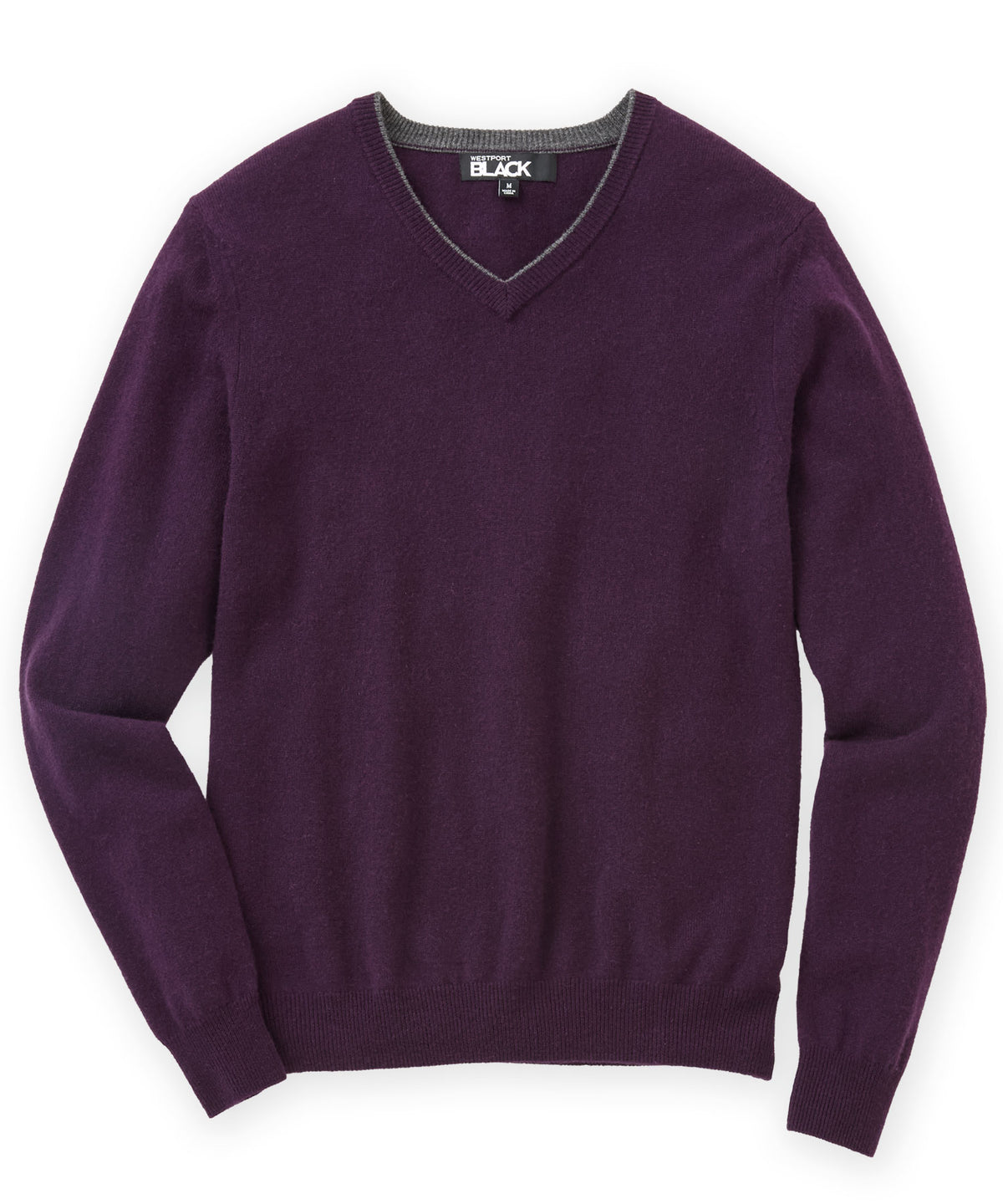 Westport Black Carmichael Cashmere Blend Mouline V-Neck Sweater - Plum, Men's Big & Tall
