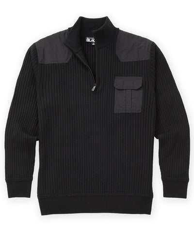 Westport Black Ribbed Military Half-Zip Pullover, Men's Big & Tall