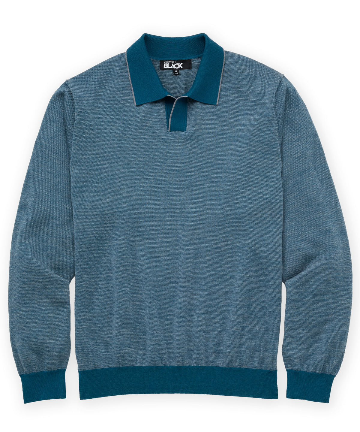 Westport Black Long Sleeve Sterling Birdseye Johnny Collar Polo - Kingfisher, Men's Big & Tall