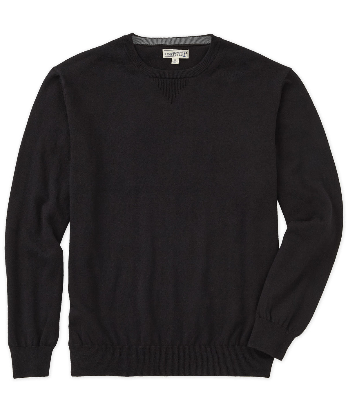 Westport Lifestyle Iconic Keyhole Cotton Cashmere Sweater - Black, Men's Big & Tall