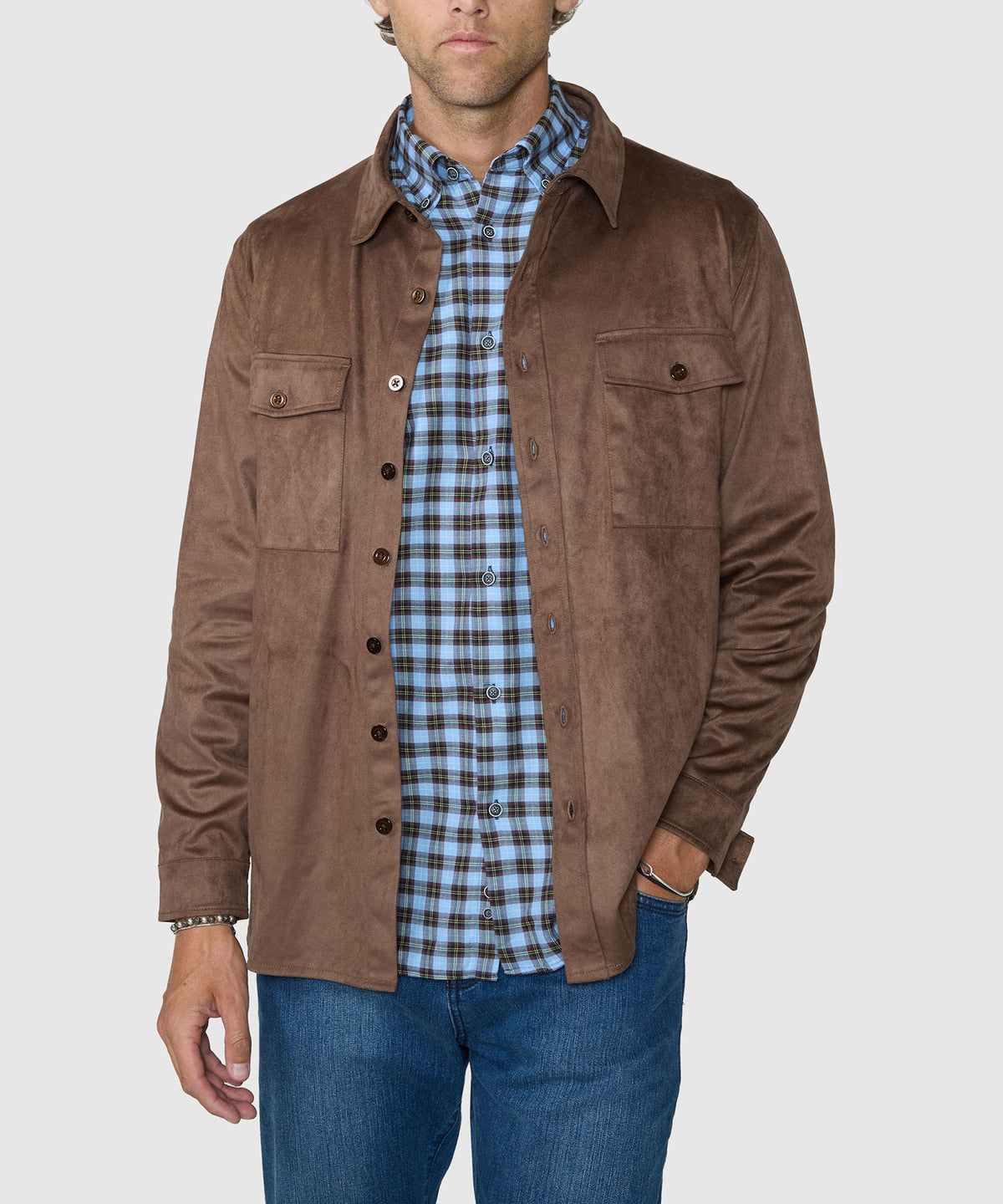 Westport Lifestyle Long Sleeve Timberline Ultra Suede Overshirt - Chocolate, Men's Big & Tall