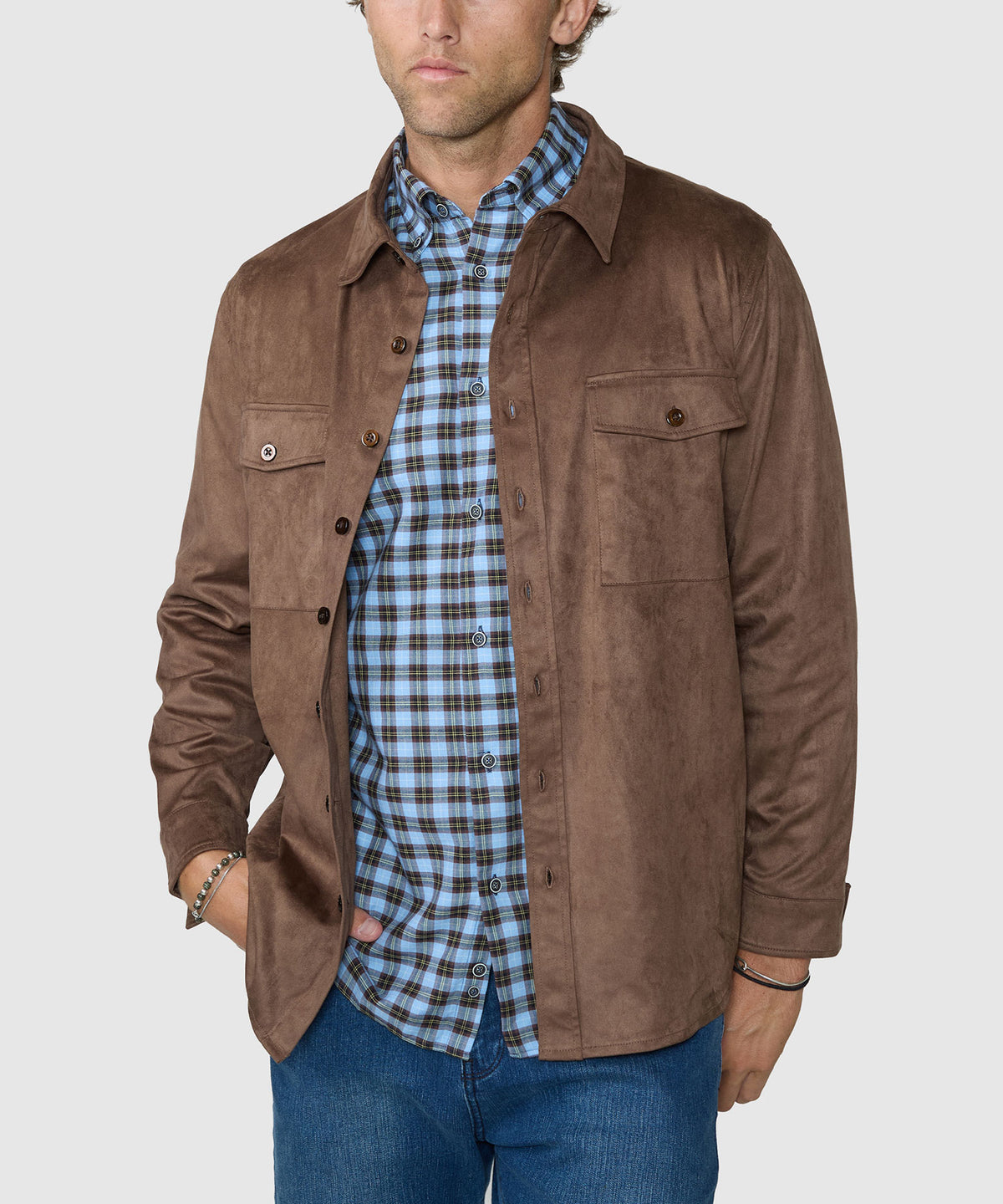Westport Lifestyle Long Sleeve Timberline Ultra Suede Overshirt - Chocolate, Men's Big & Tall