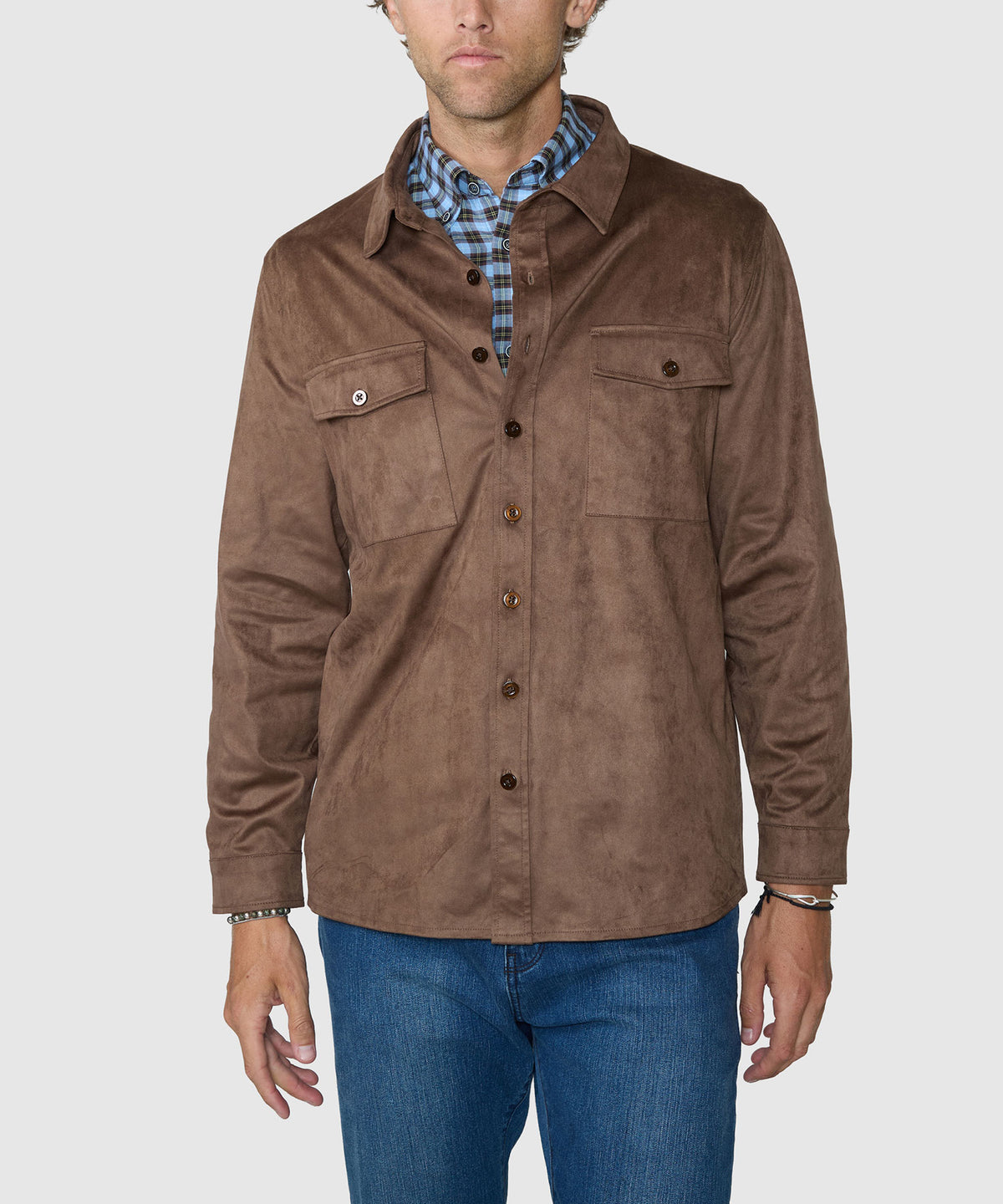 Westport Lifestyle Long Sleeve Timberline Ultra Suede Overshirt - Chocolate, Men's Big & Tall